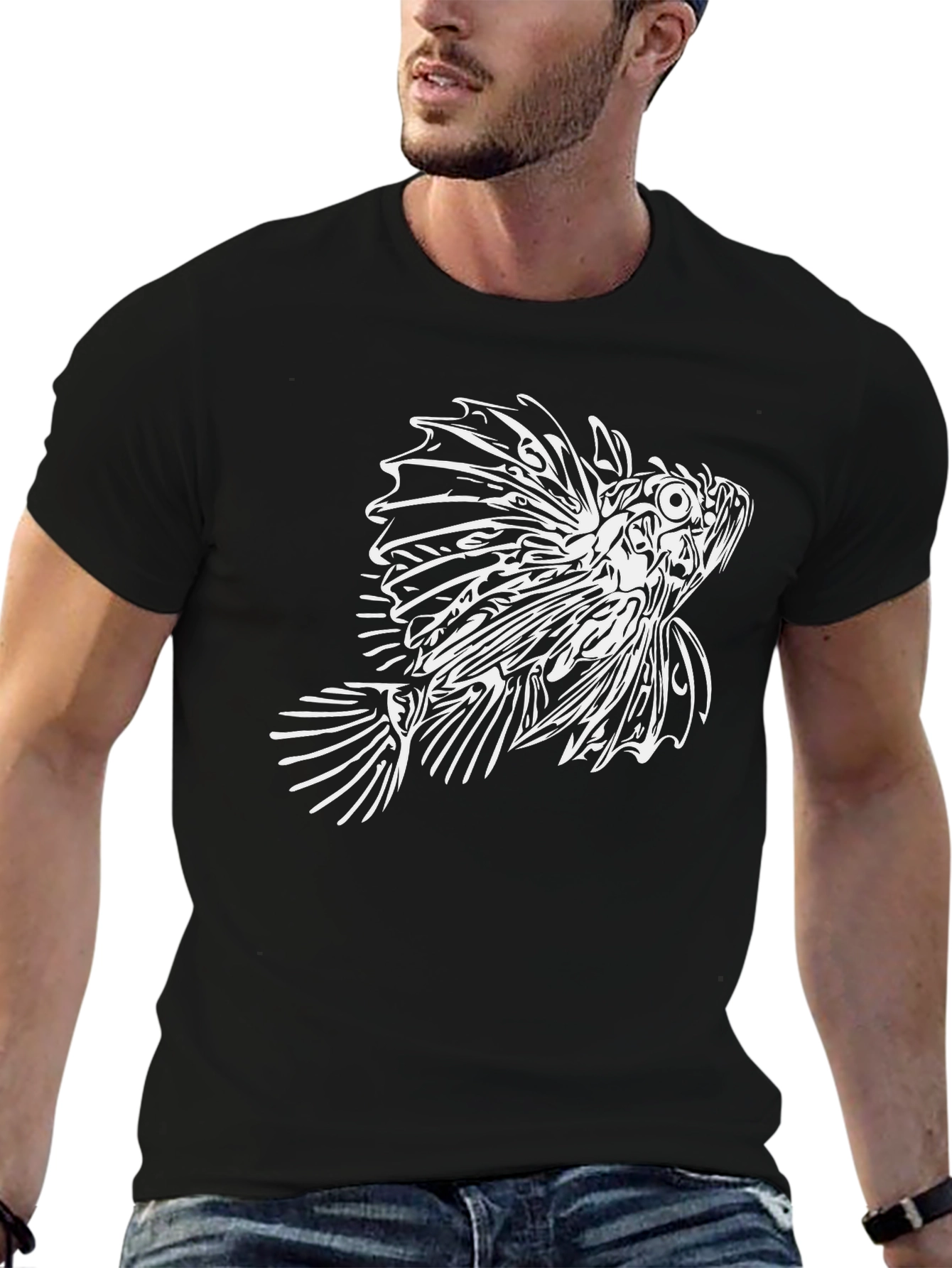 Lionfish Graphic Tee - Black Cotton T-Shirt