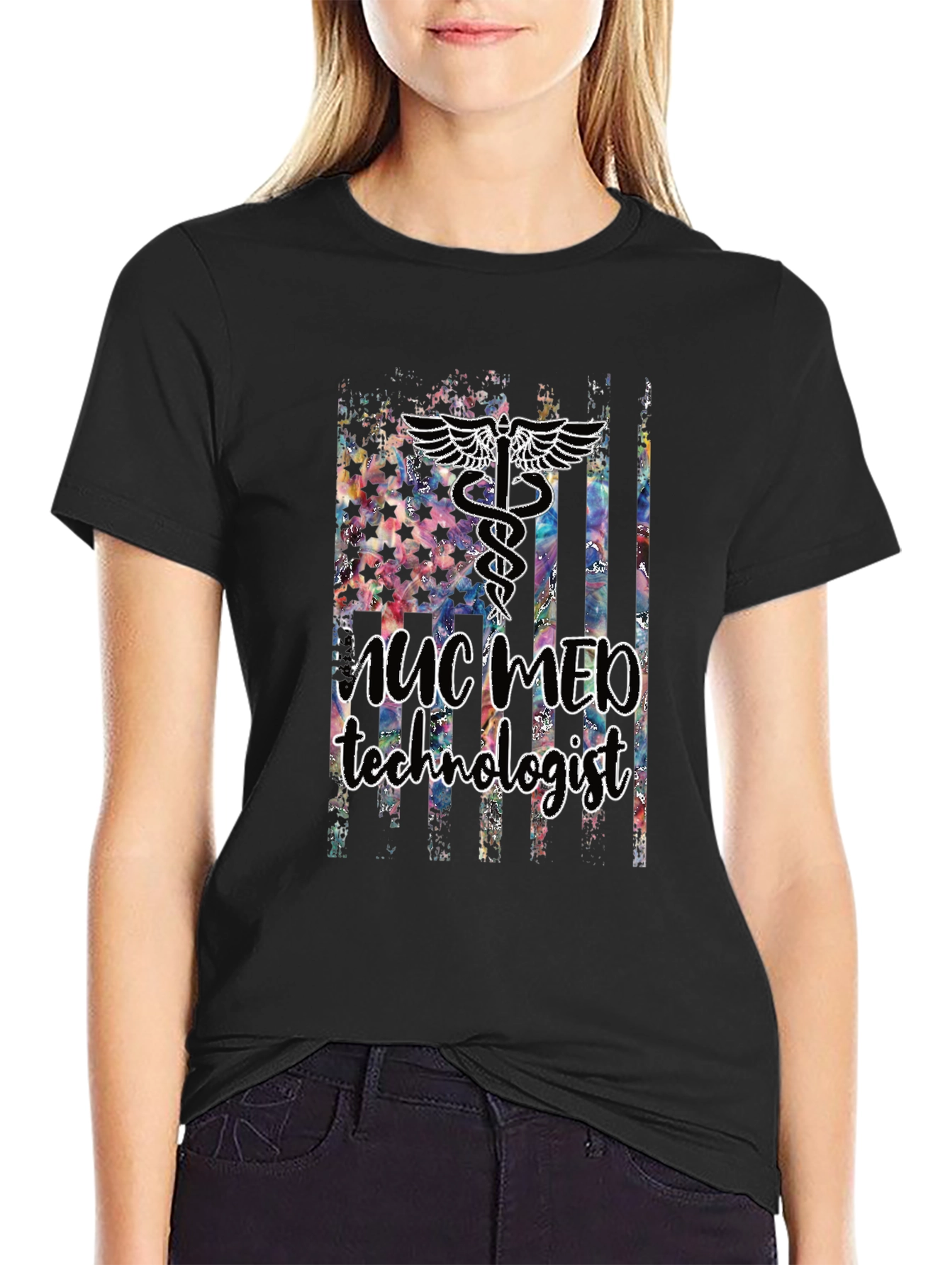 Nuclear Med Tech T-Shirt - American Flag Design