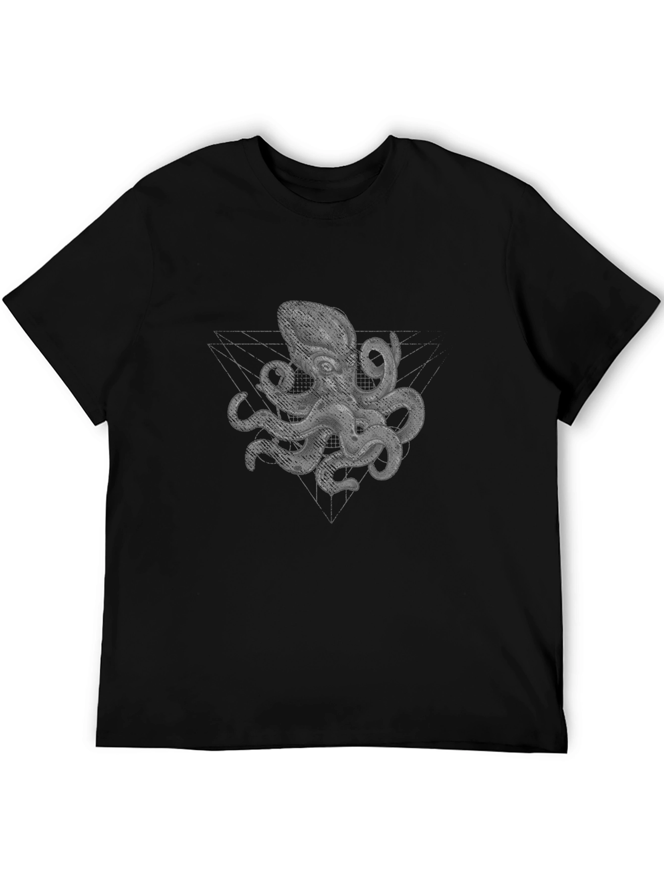 Geometric Octopus Print Black T-Shirt