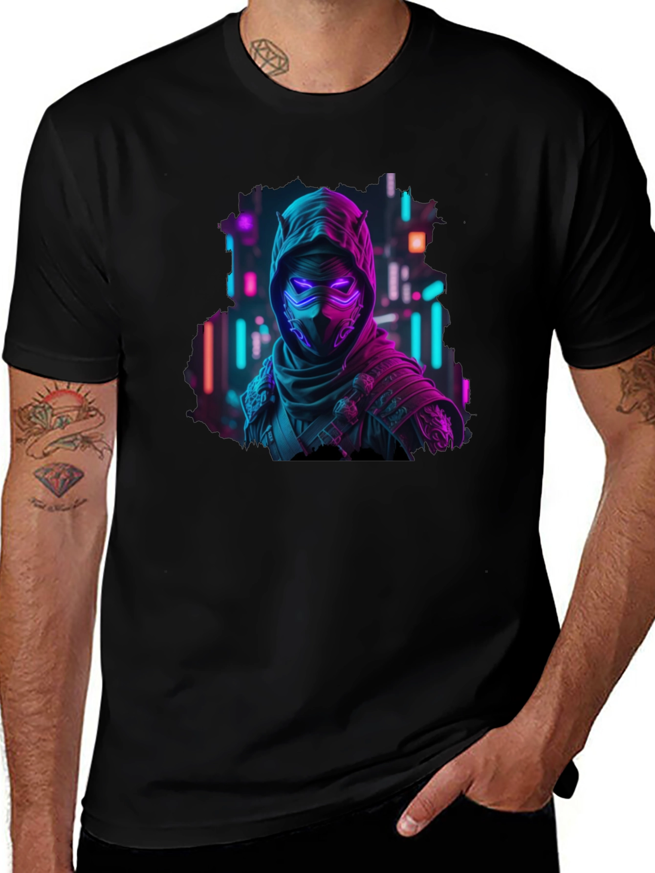 Neon Cyberpunk Ninja Graphic T-Shirt