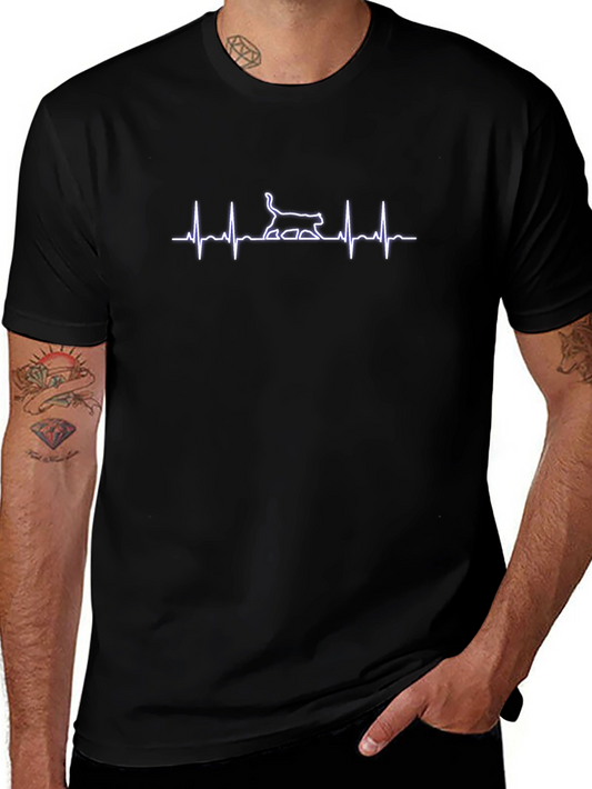 Cat Heartbeat T-Shirt - Black