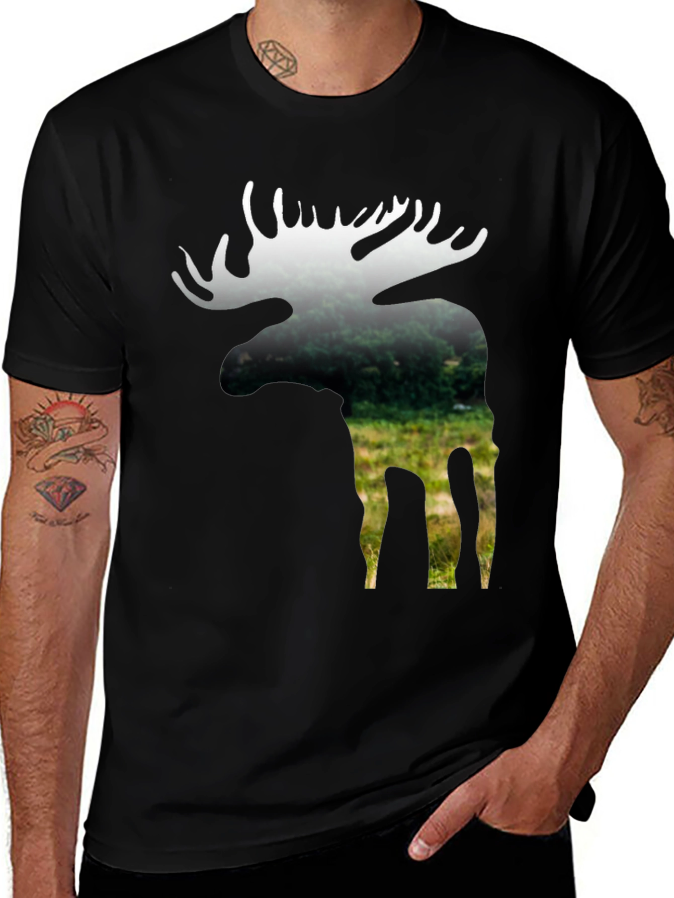 Nature Moose Graphic Tee - Black Cotton Blend