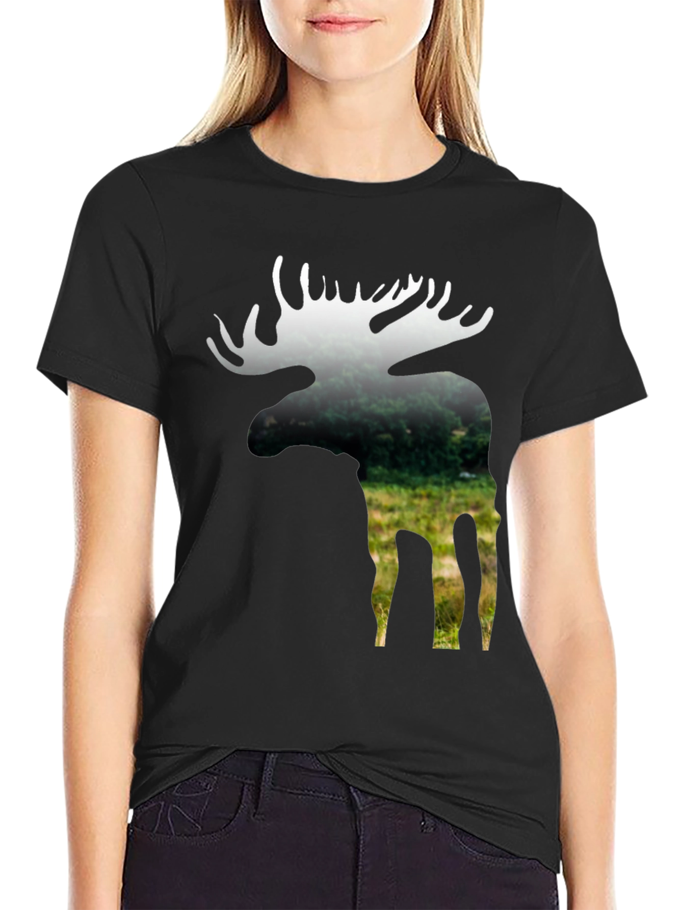 Nature Moose Graphic Tee - Black Cotton Blend