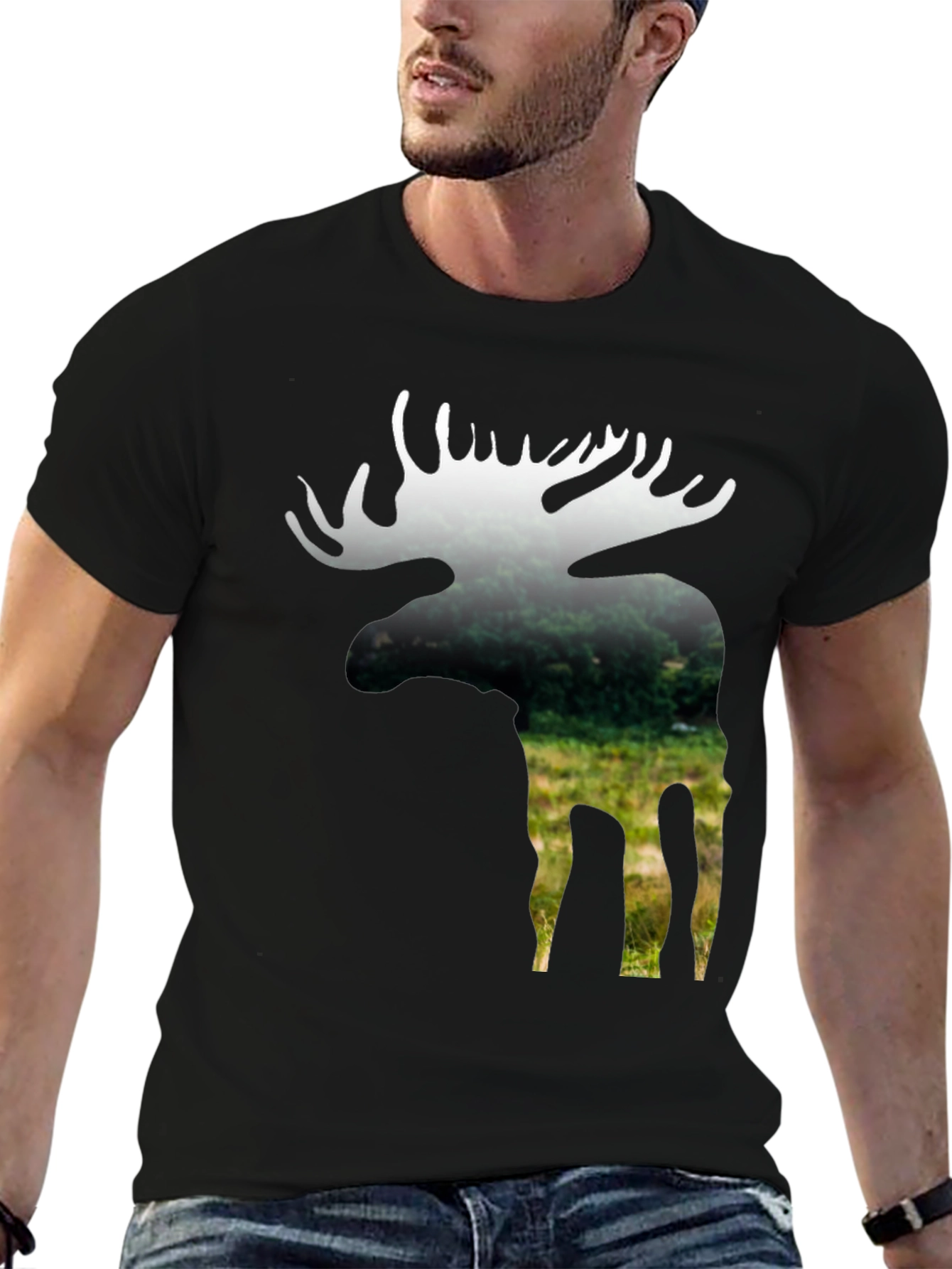 Nature Moose Graphic Tee - Black Cotton Blend