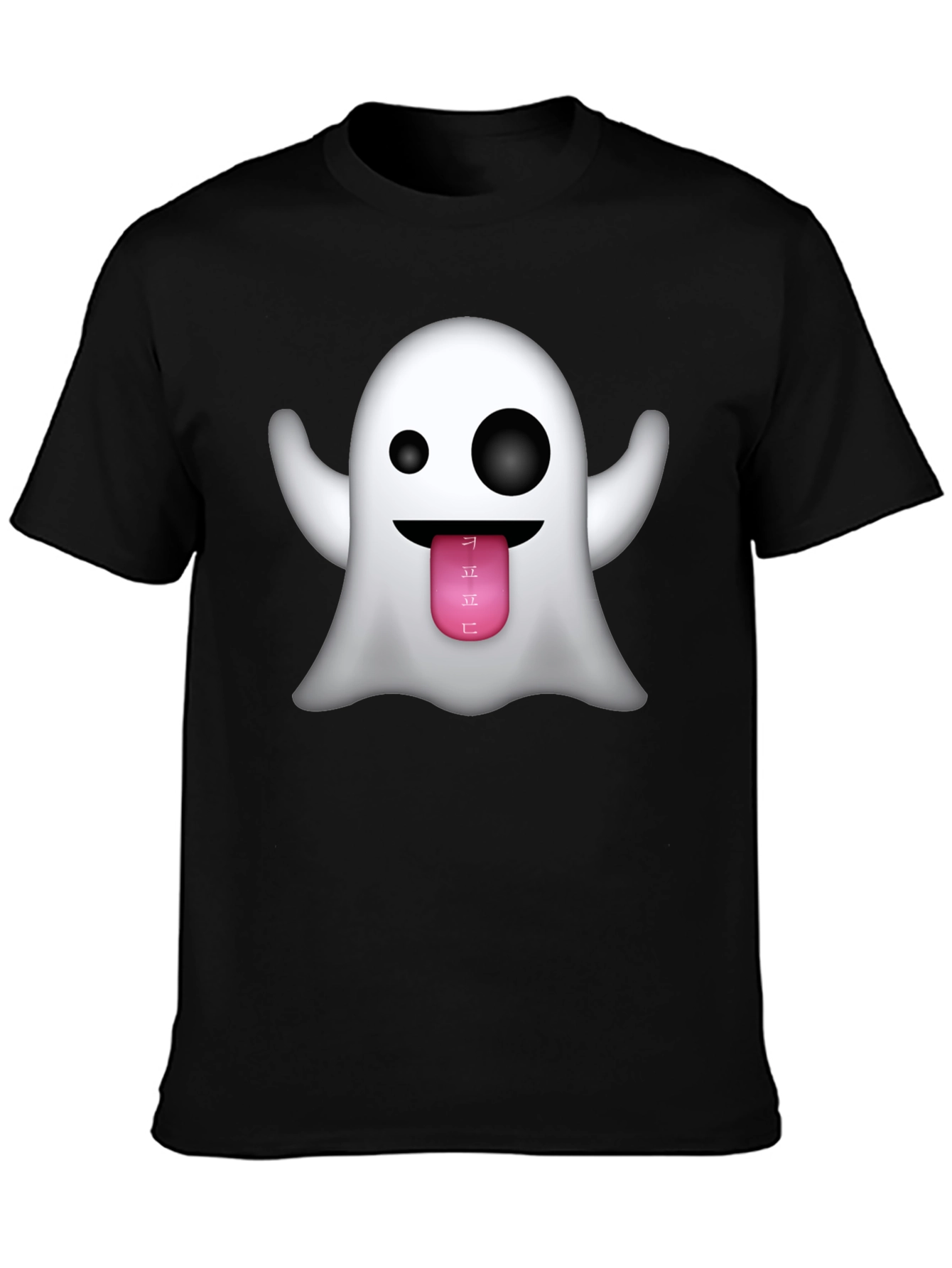 Ghost Emoji Graphic Tee - Black Crew Neck