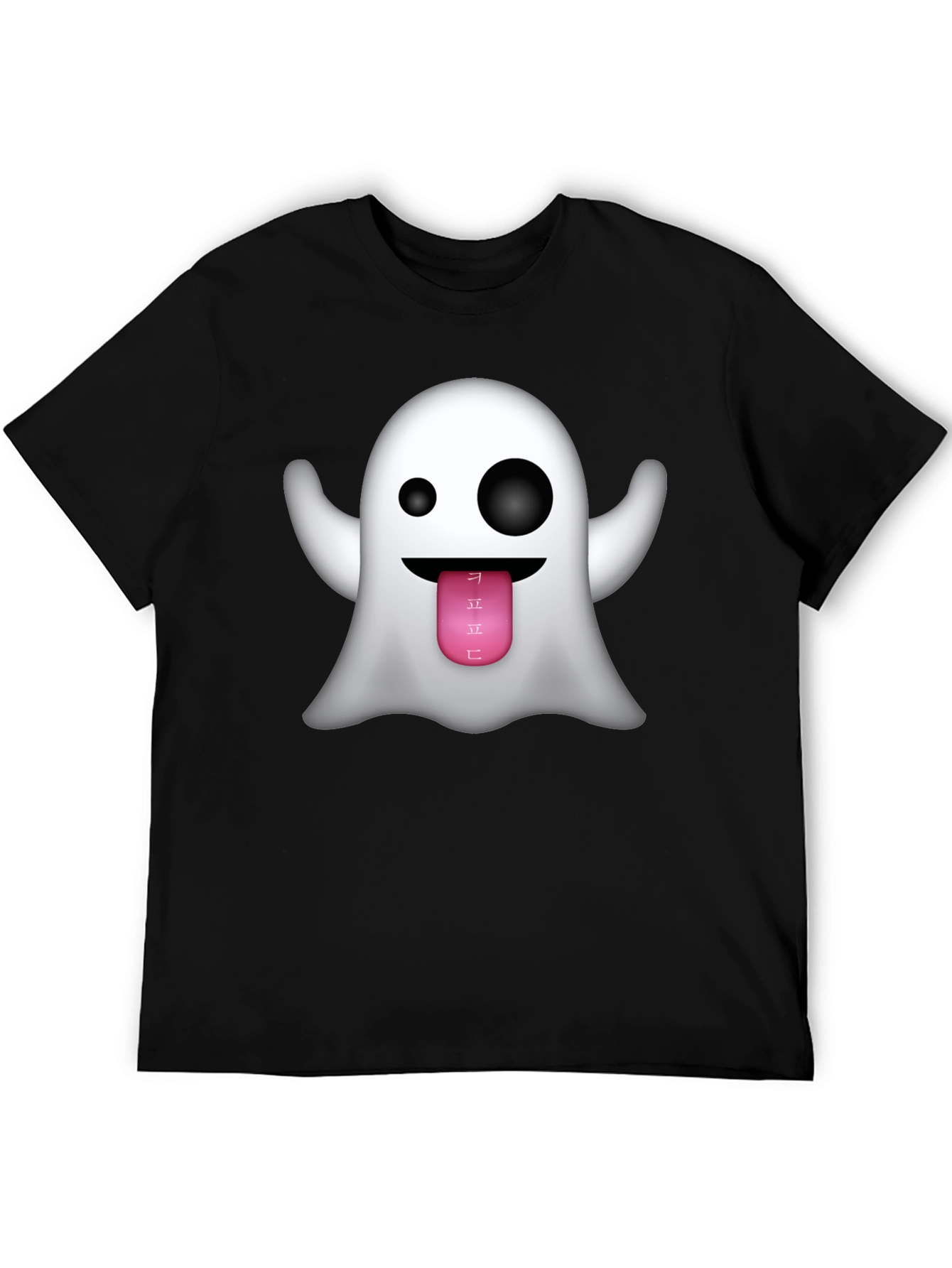 Ghost Emoji Graphic Tee - Black Crew Neck