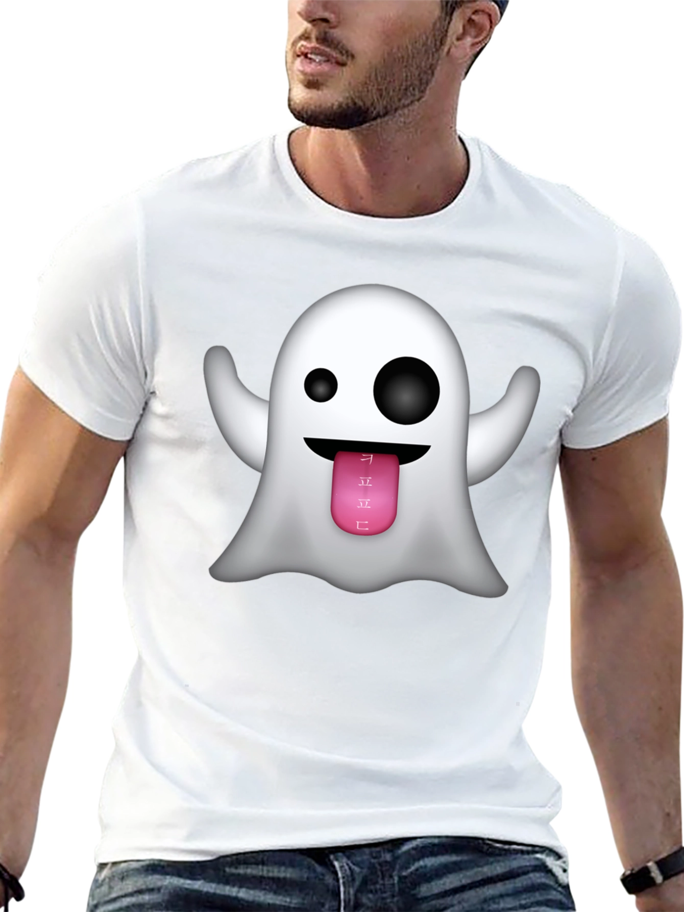 Ghost Emoji Graphic Tee - Black Crew Neck