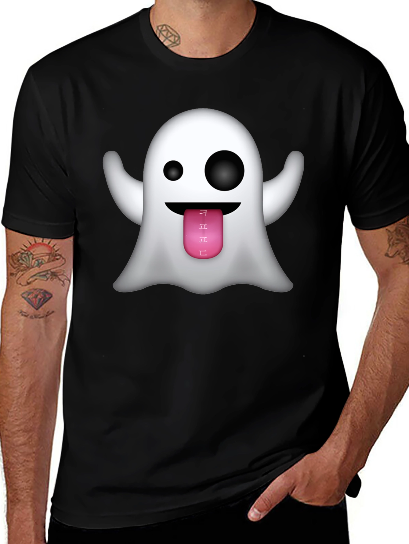 Ghost Emoji Graphic Tee - Black Crew Neck