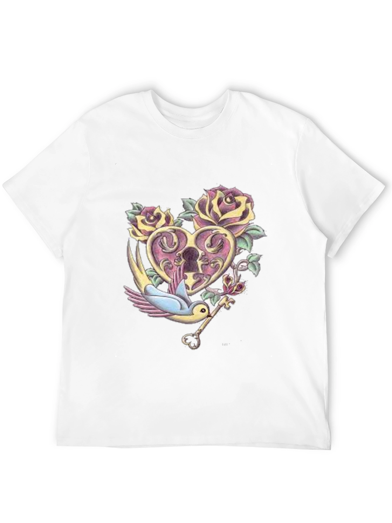 Romantic Heart Lock & Key Graphic Tee - Black