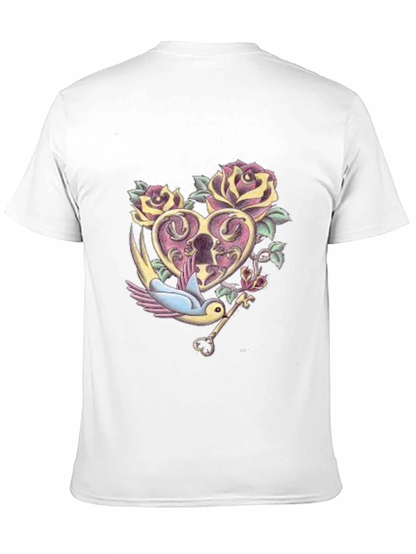Romantic Heart Lock & Key Graphic Tee - Black