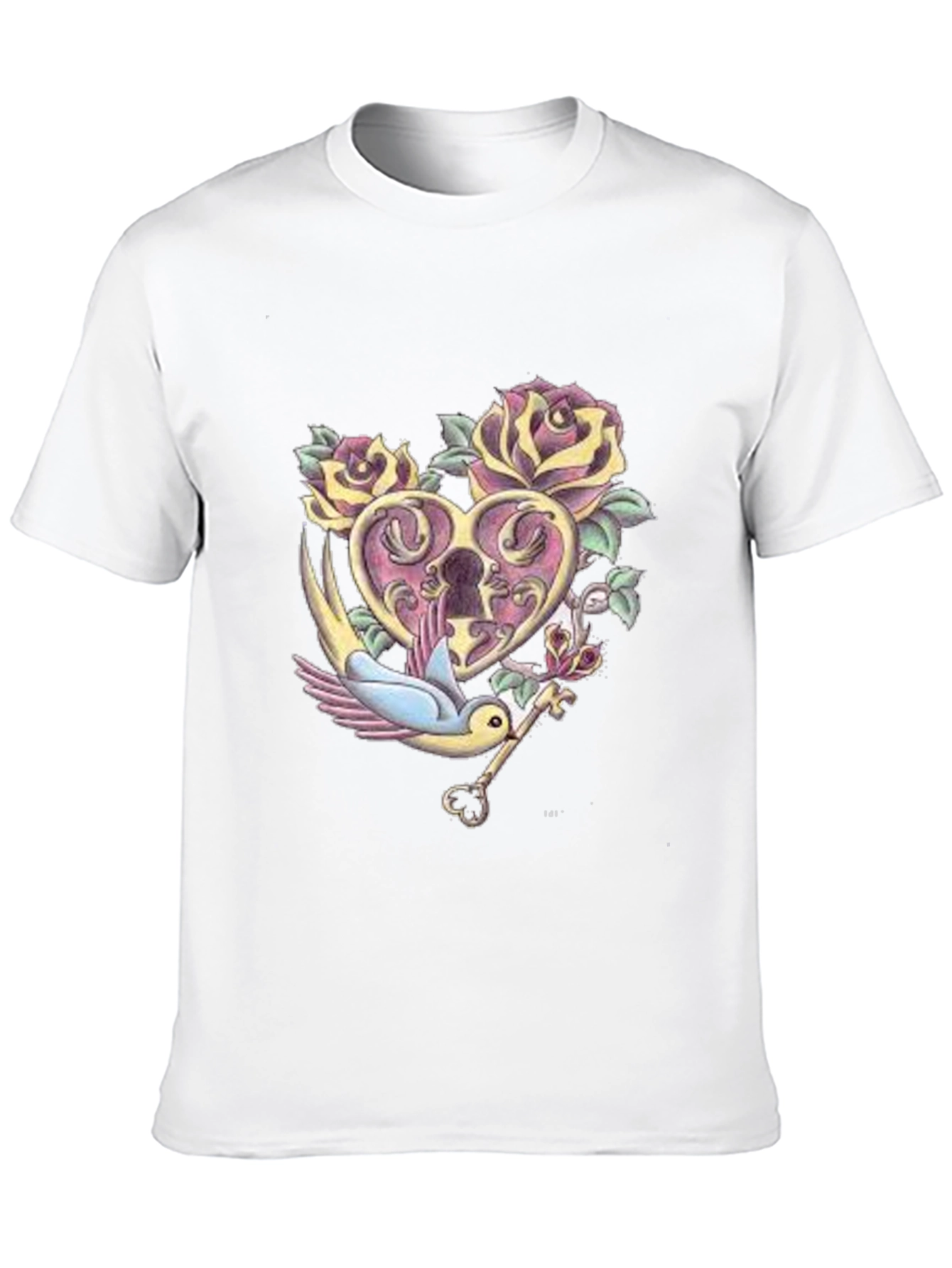 Romantic Heart Lock & Key Graphic Tee - Black