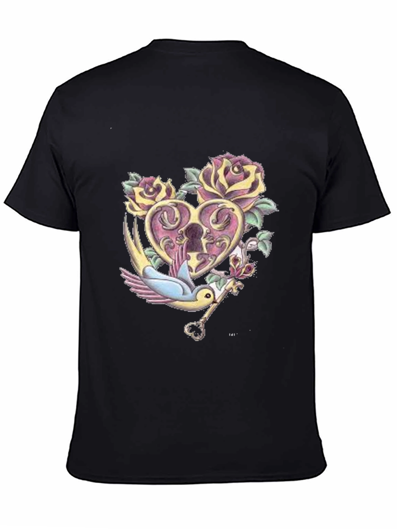 Romantic Heart Lock & Key Graphic Tee - Black