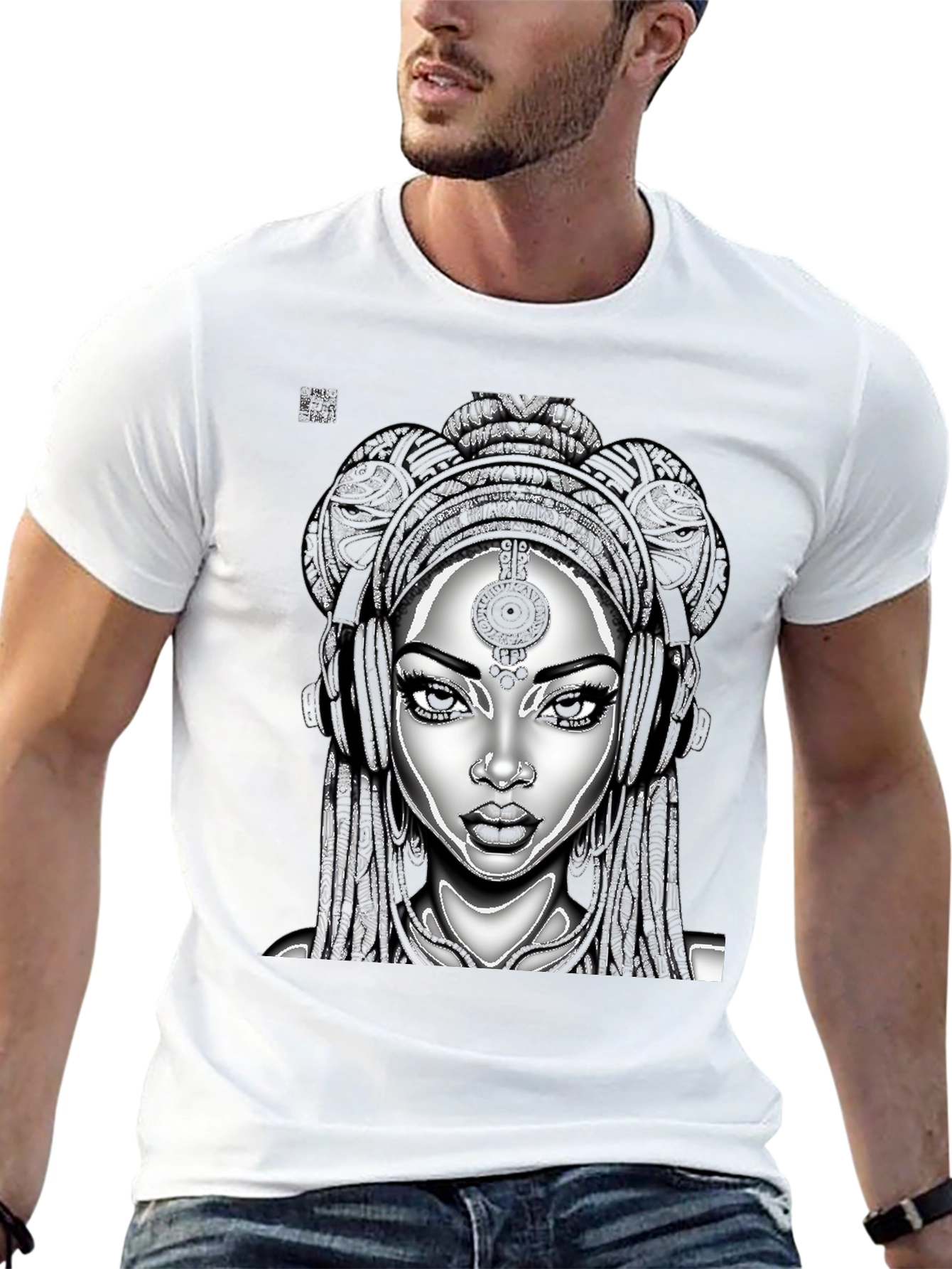 Black T-Shirt with Graphic Woman Design