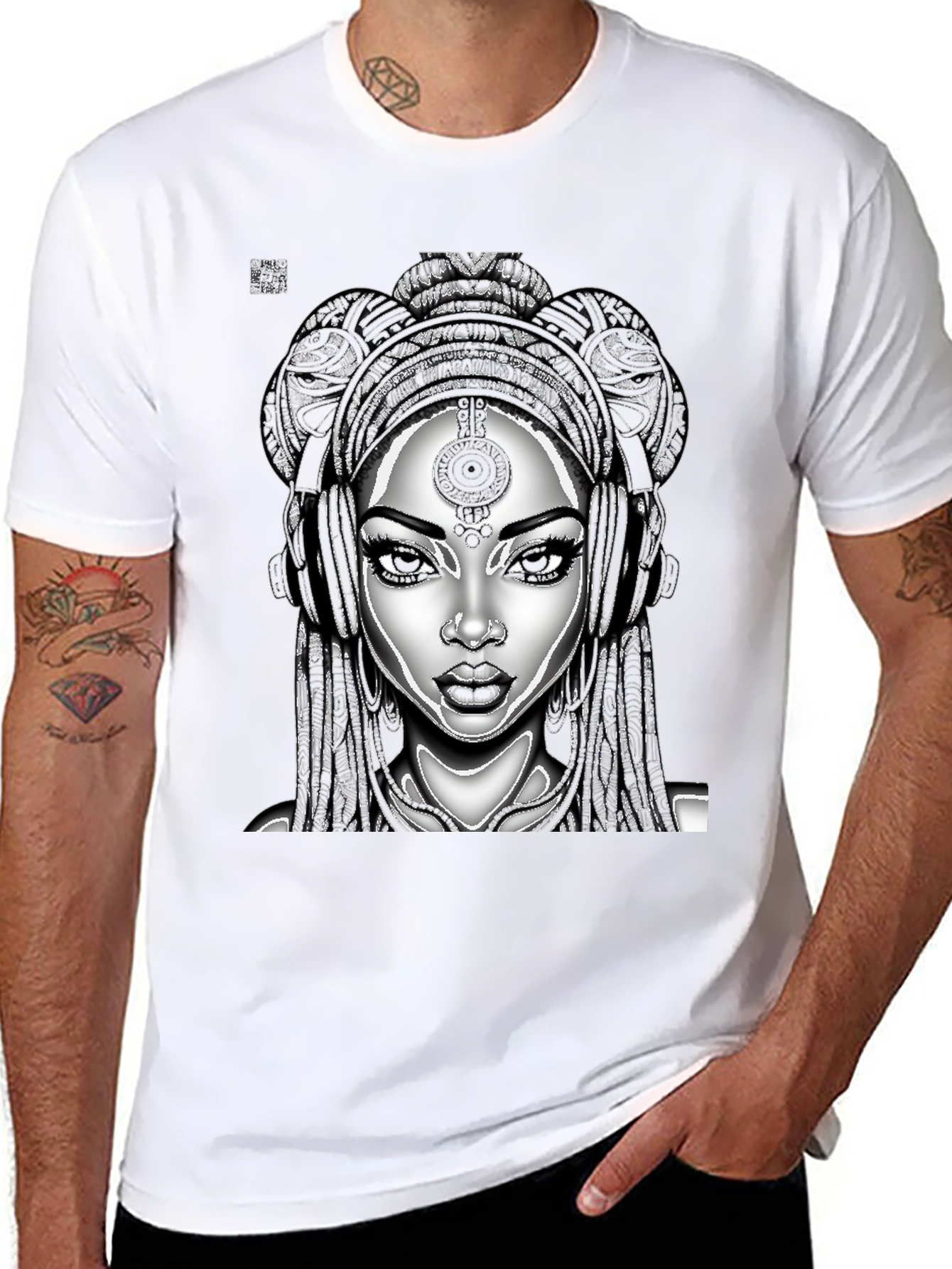 Black T-Shirt with Graphic Woman Design