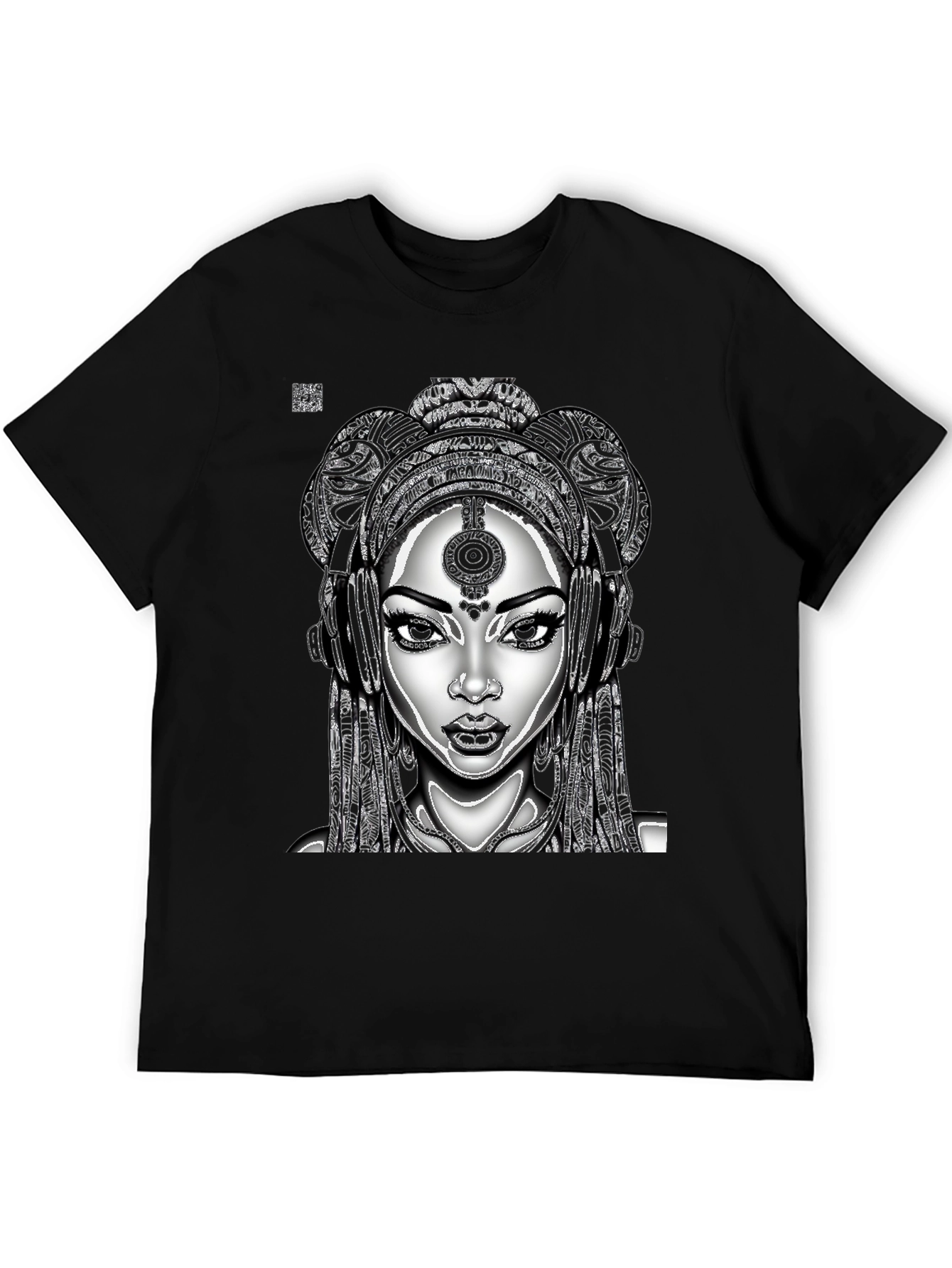 Black T-Shirt with Graphic Woman Design