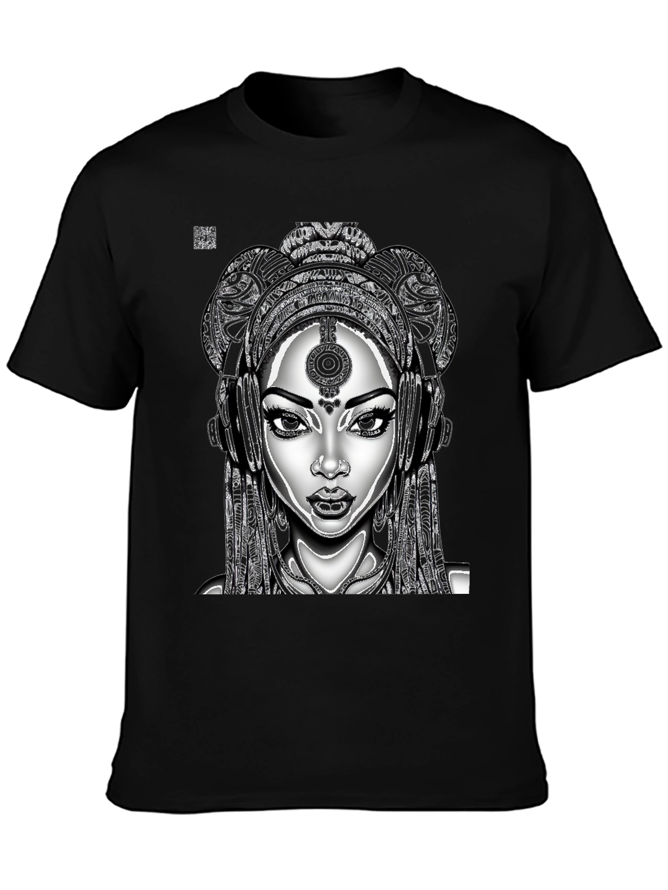Black T-Shirt with Graphic Woman Design
