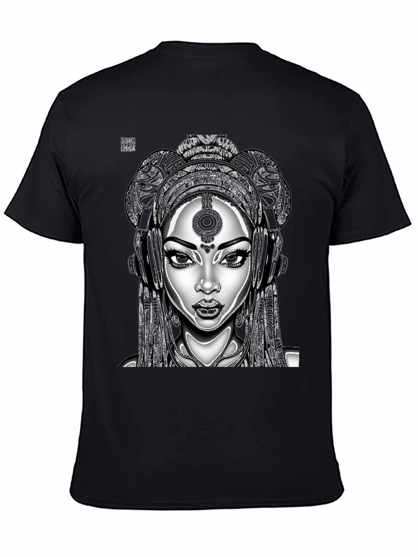 Black T-Shirt with Graphic Woman Design