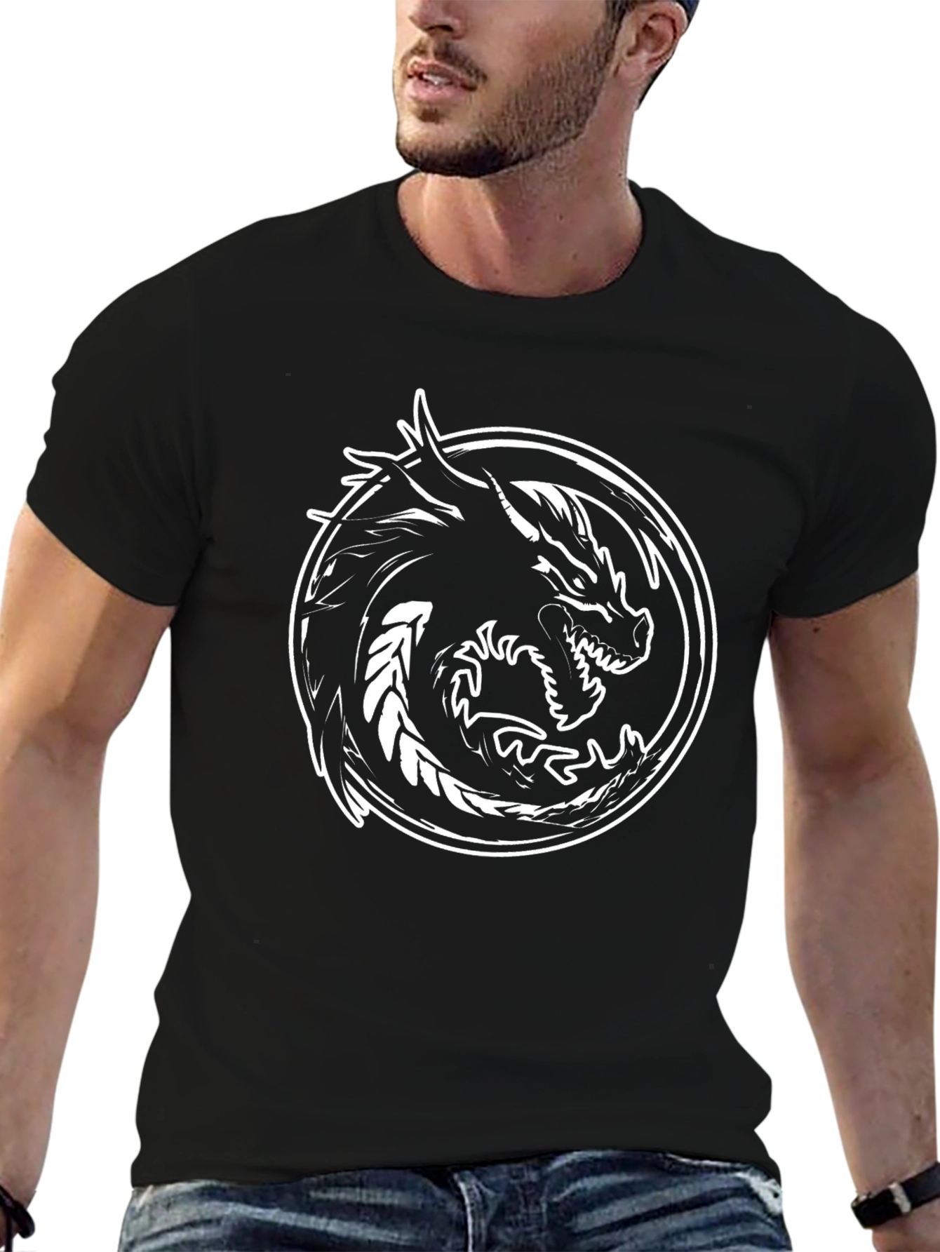 Dragon Graphic Tee - Black Cotton Shirt