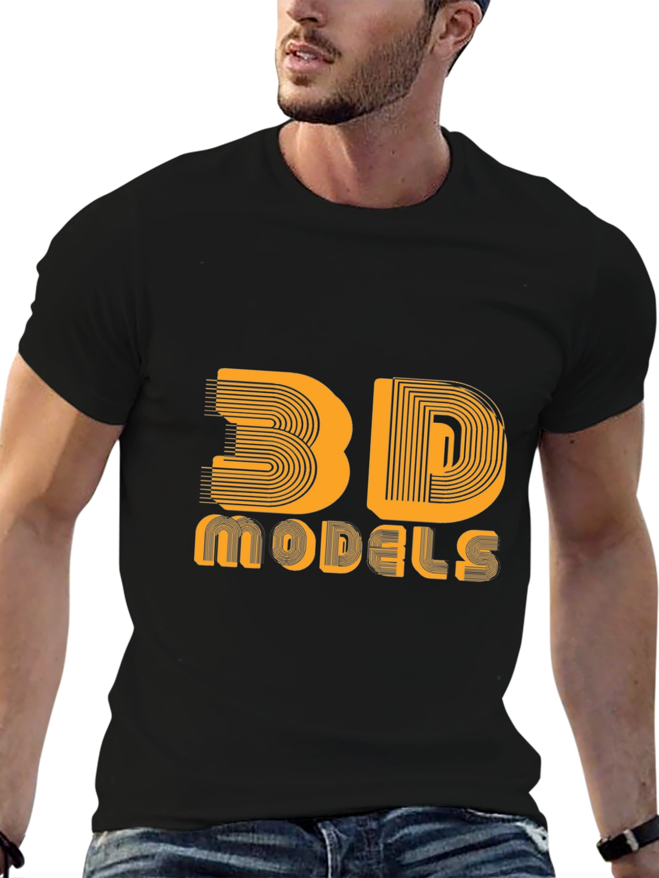 3D Models Graphic Tee - Cool Design Black T-Shirt