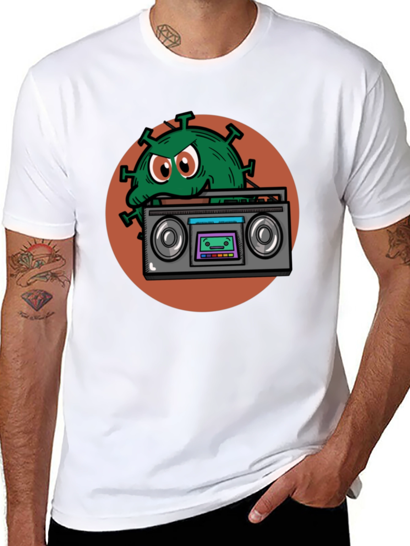 Boombox Virus Graphic Tee - Novelty Black T-Shirt