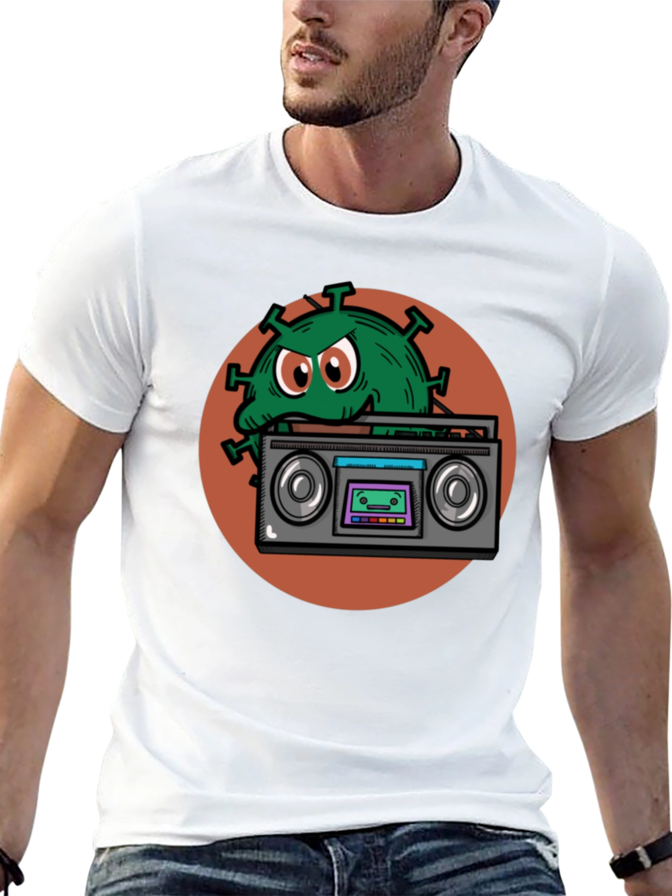 Boombox Virus Graphic Tee - Novelty Black T-Shirt
