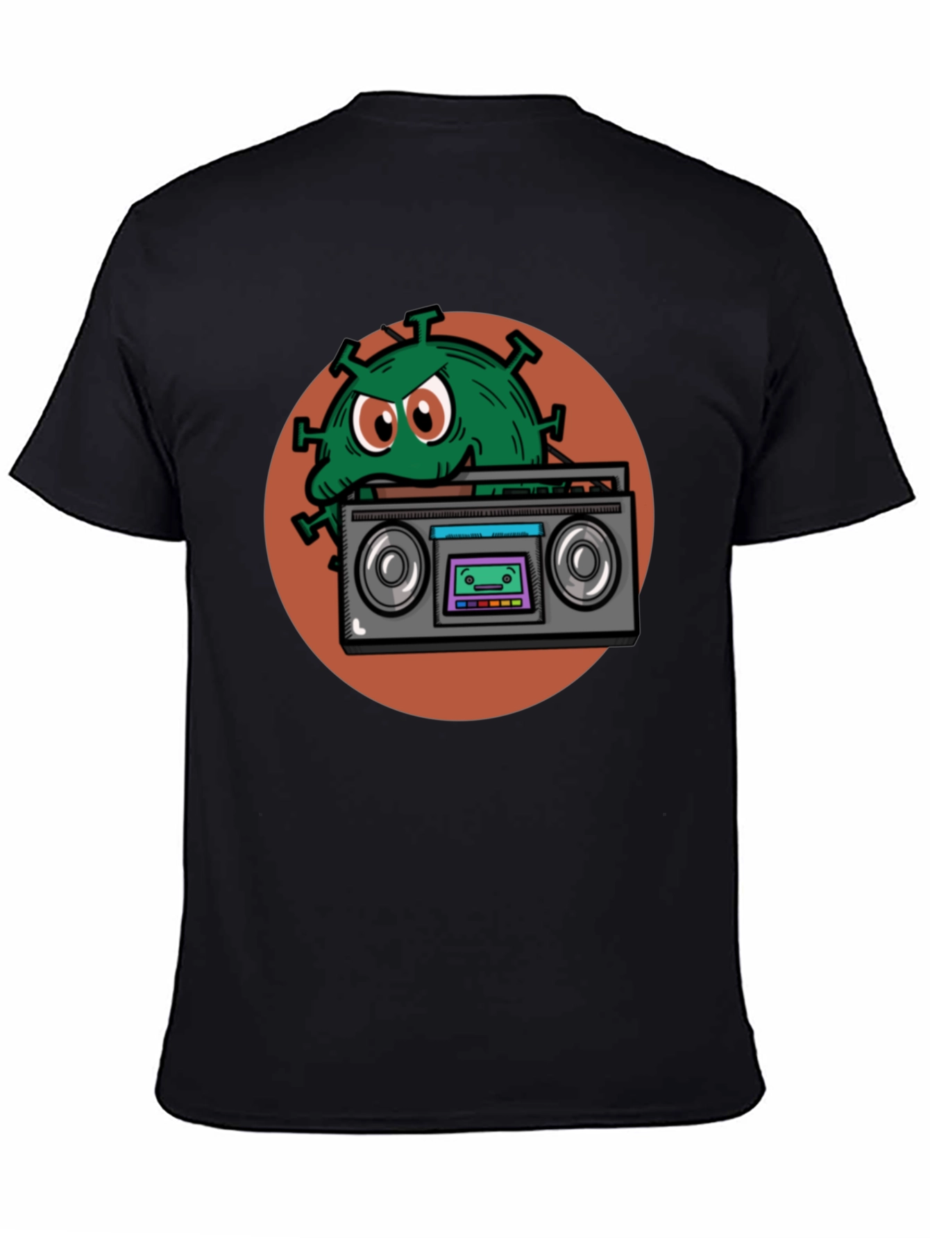 Boombox Virus Graphic Tee - Novelty Black T-Shirt