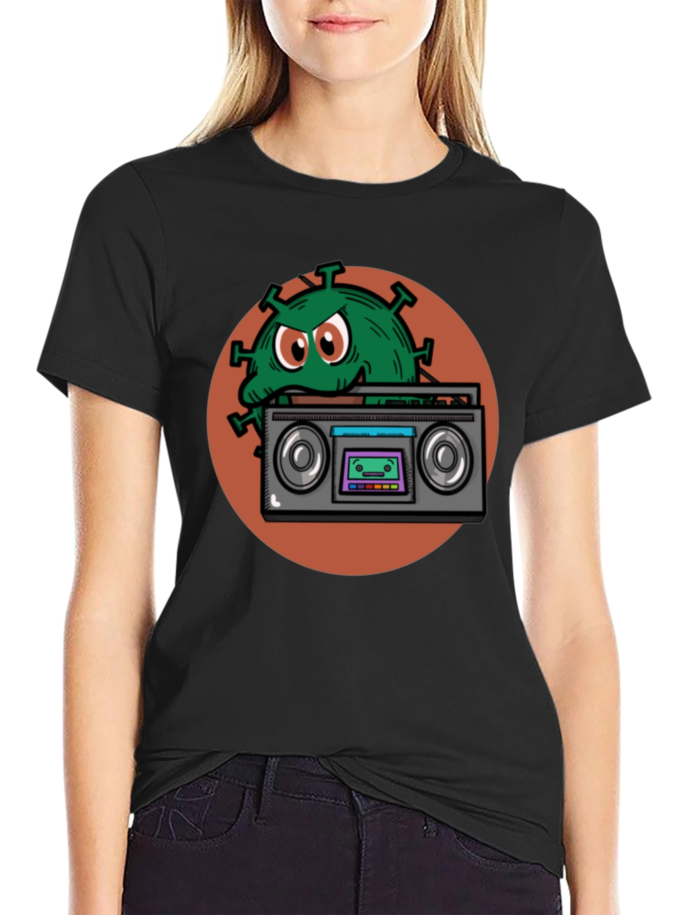 Boombox Virus Graphic Tee - Novelty Black T-Shirt