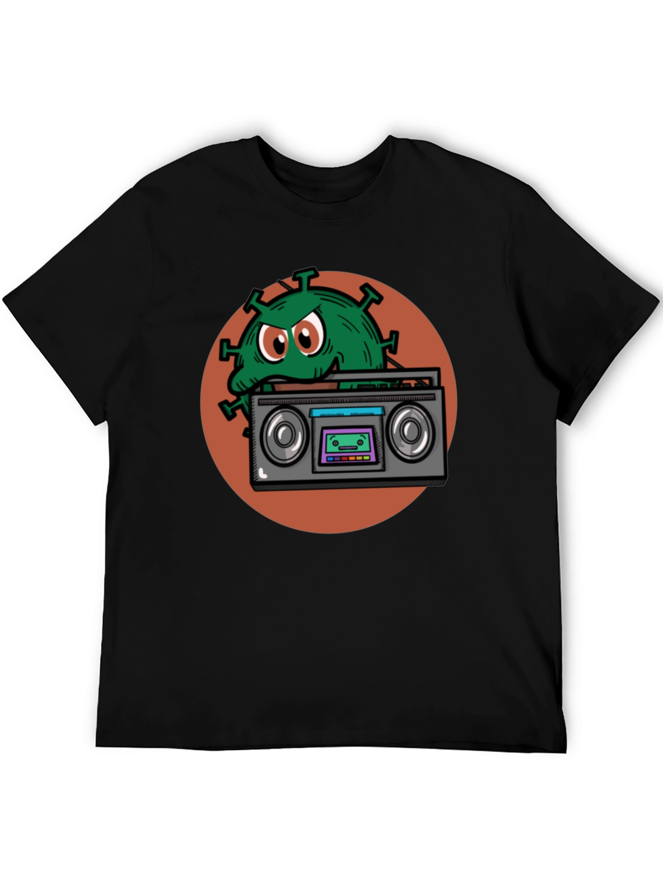 Boombox Virus Graphic Tee - Novelty Black T-Shirt