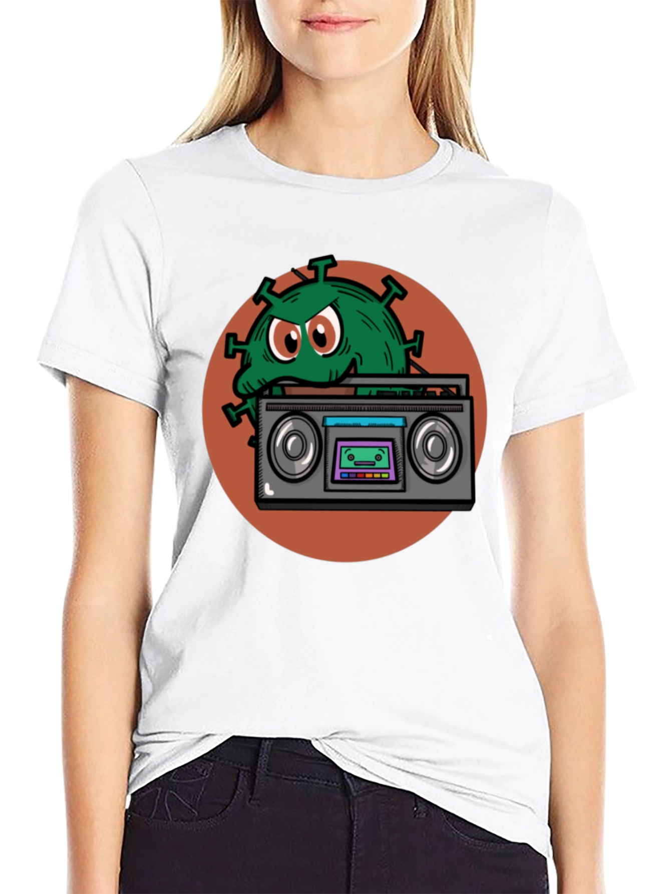 Boombox Virus Graphic Tee - Novelty Black T-Shirt