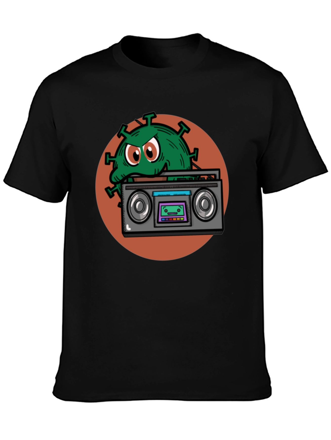 Boombox Virus Graphic Tee - Novelty Black T-Shirt