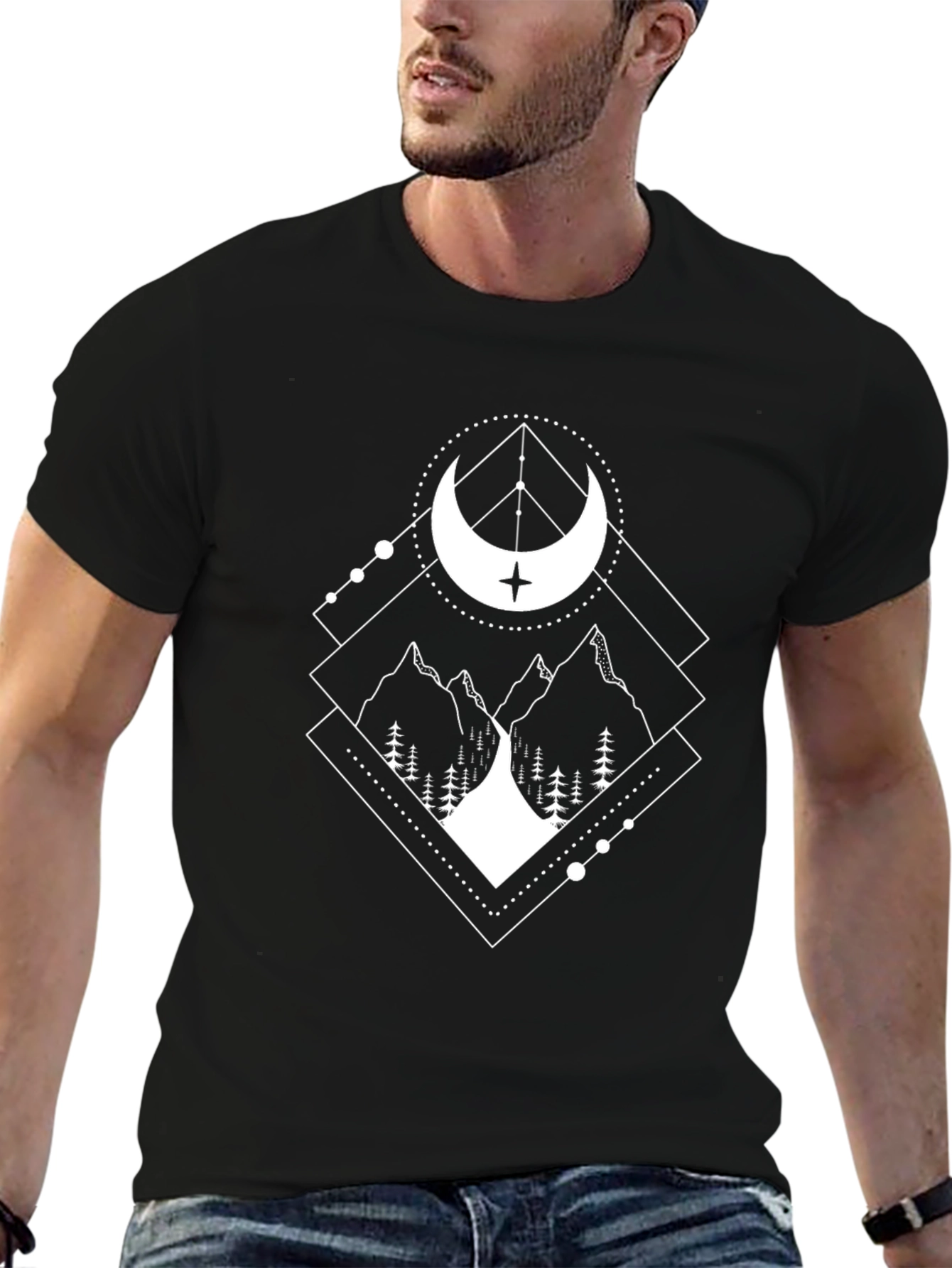 Geometric Mountain Moon Graphic Tee