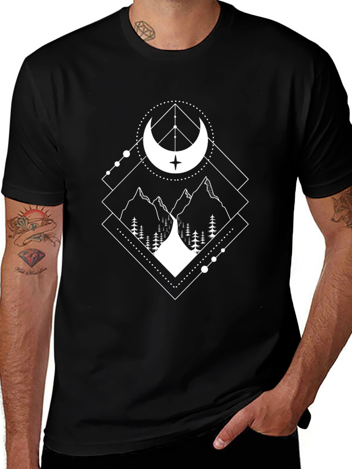 Geometric Mountain Moon Graphic Tee