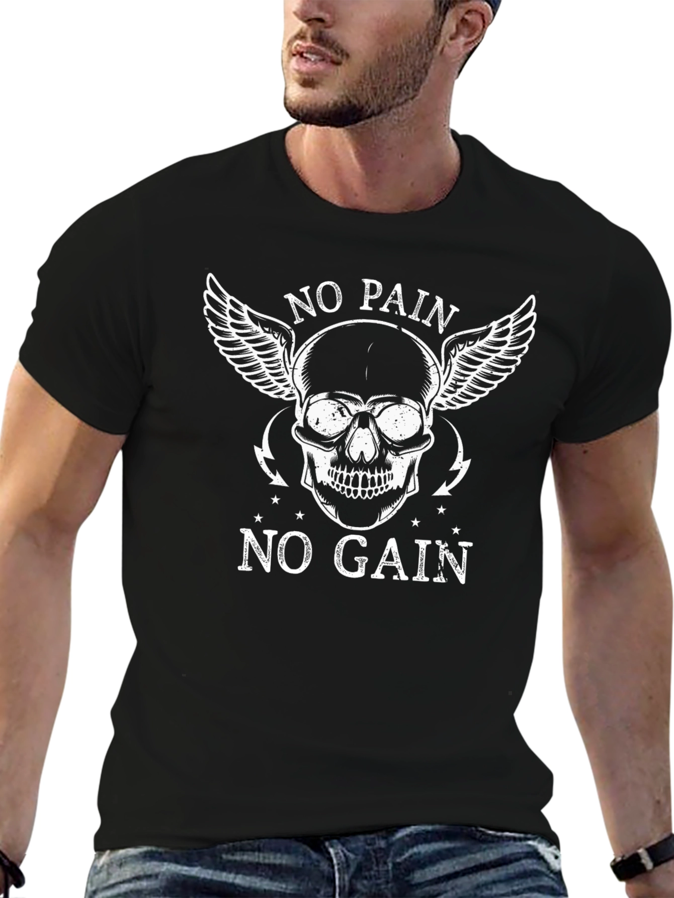 No Pain No Gain Skull Graphic T-Shirt