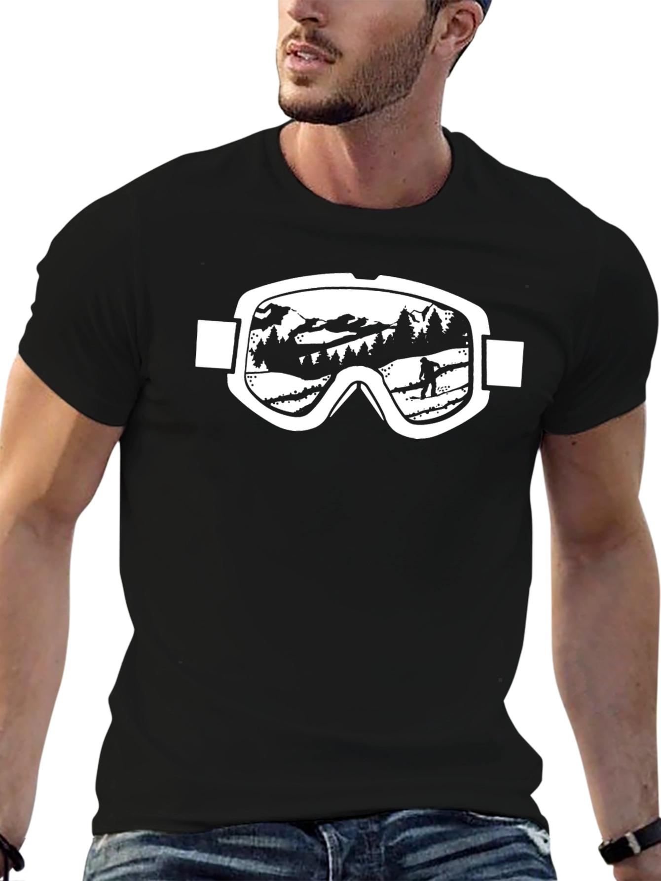 Ski Goggles Mountain Scene Black Tee
