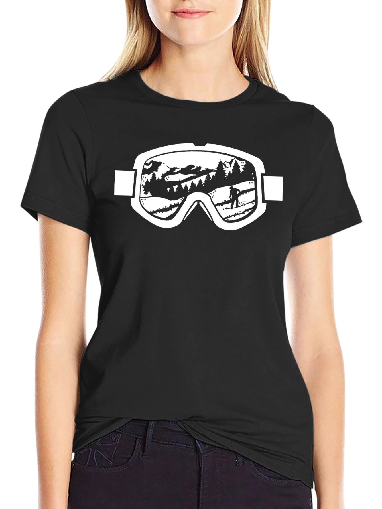Ski Goggles Mountain Scene Black Tee