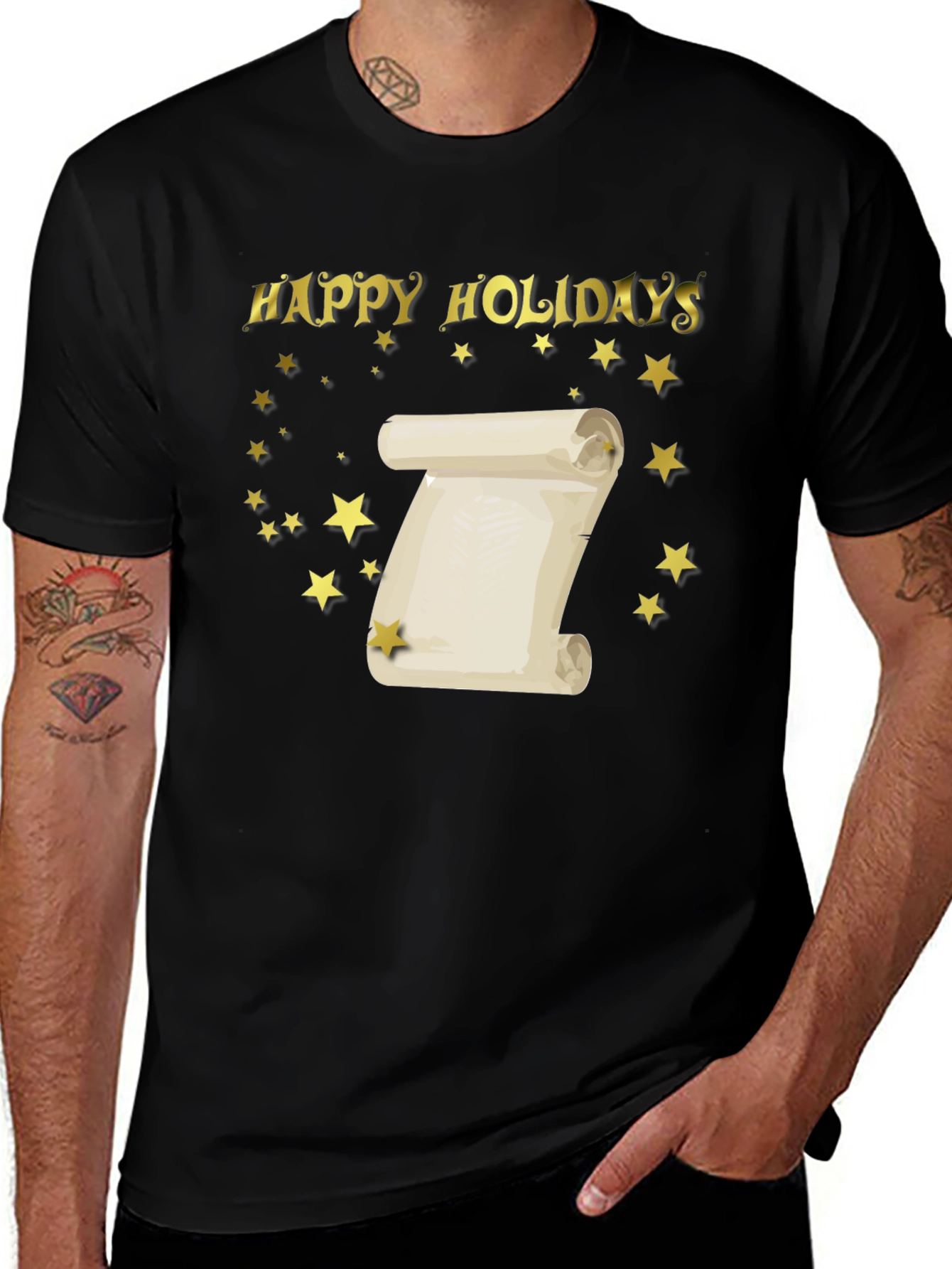 Happy Holidays Scroll Black T-Shirt
