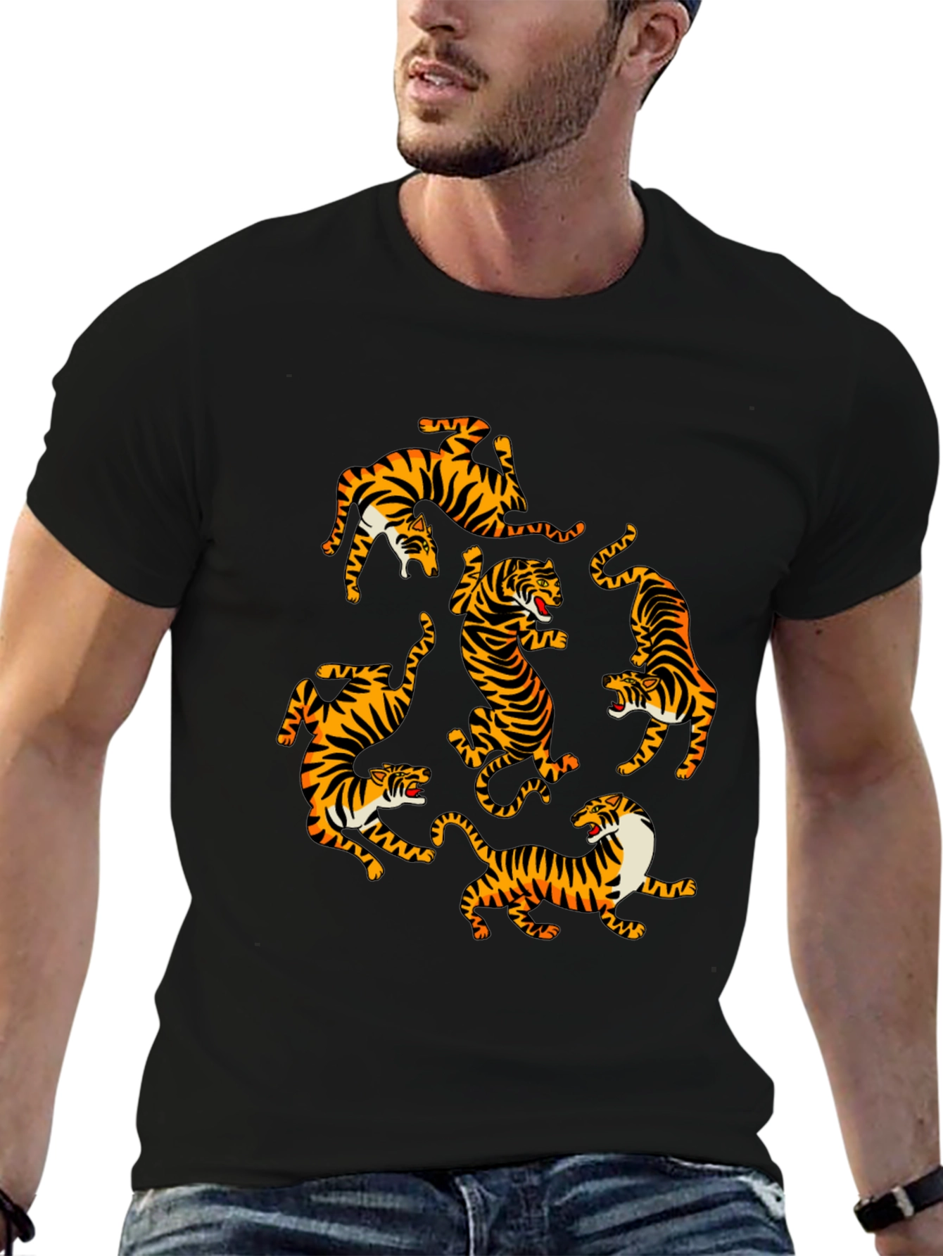 Tiger Graphic Print Crew Neck T-Shirt