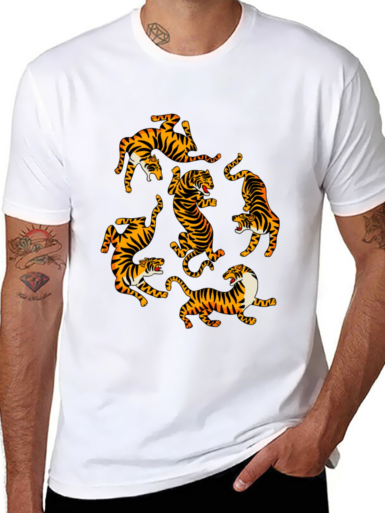 Tiger Graphic Print Crew Neck T-Shirt