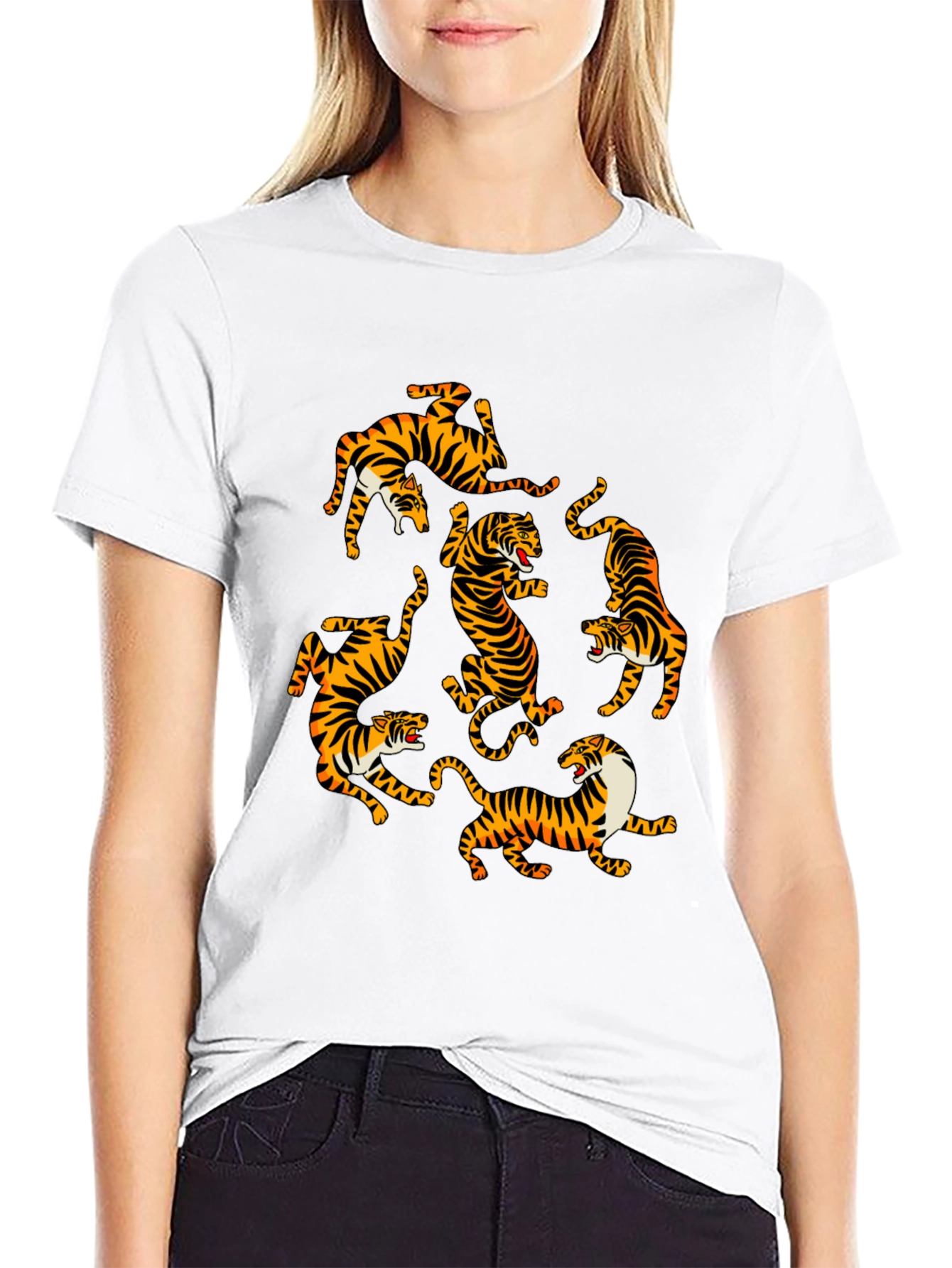 Tiger Graphic Print Crew Neck T-Shirt