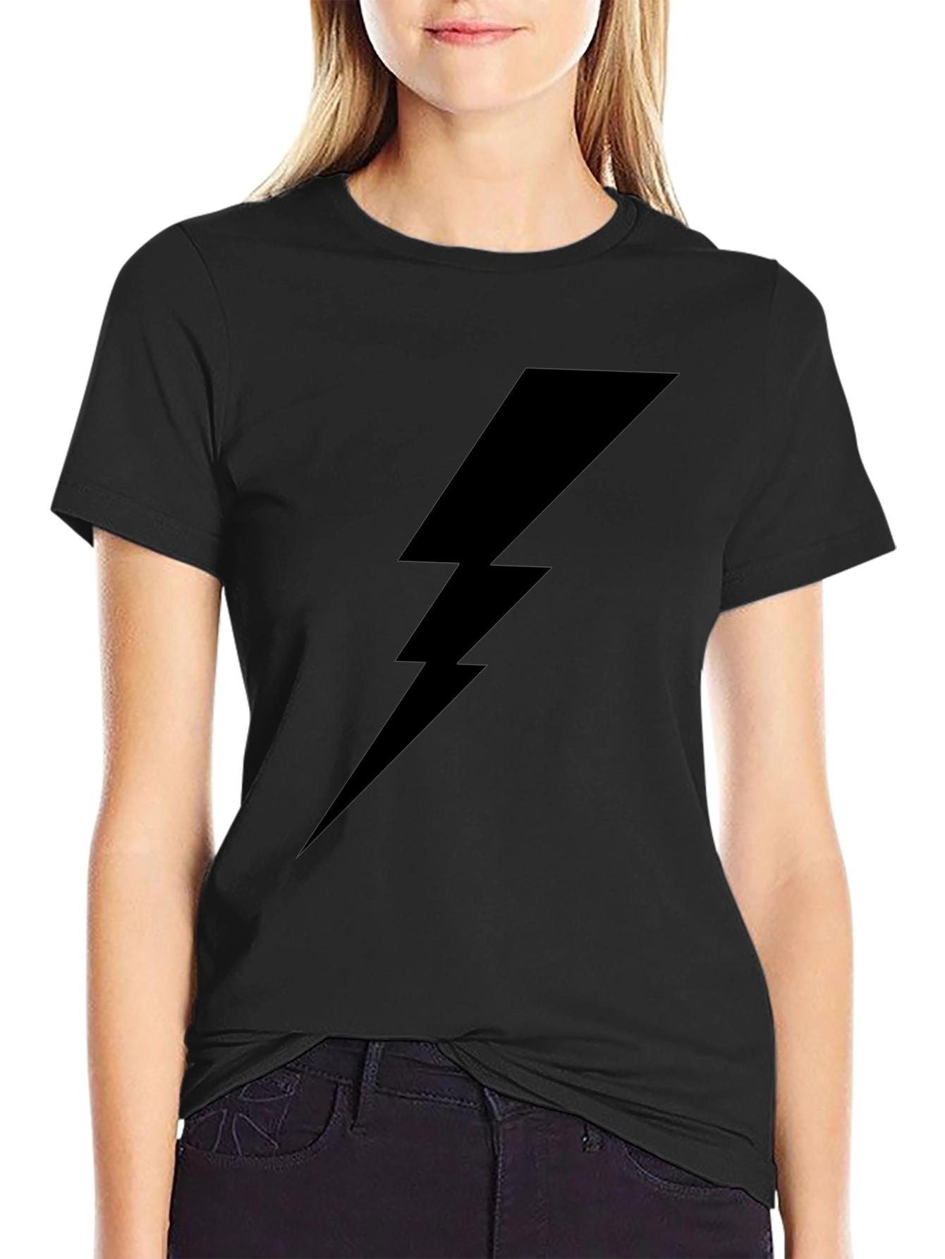 Bold Lightning Bolt Graphic Tee - Black Cotton T-Shirt