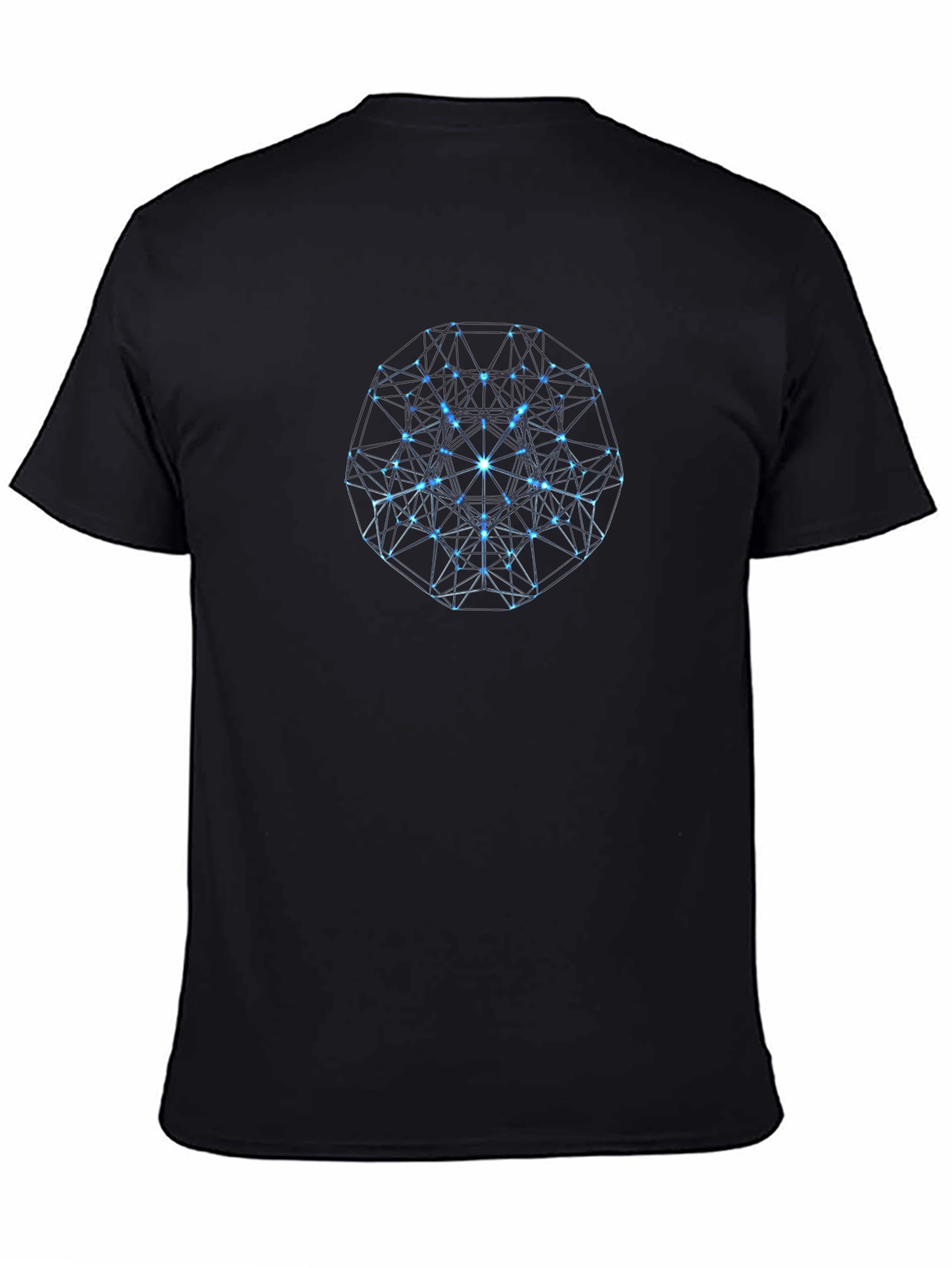 Geometric Blue Orb Graphic Print Black T-Shirt