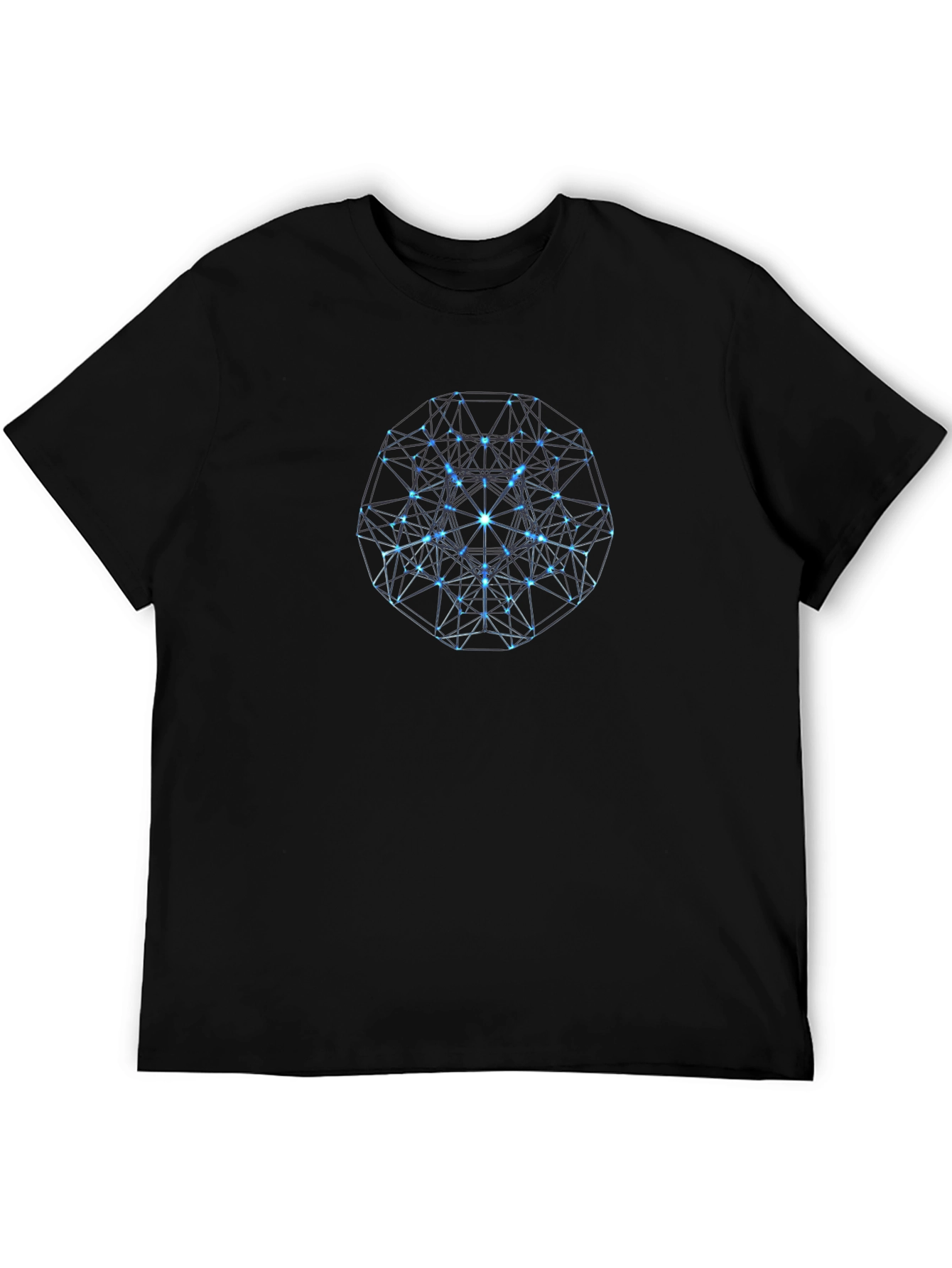 Geometric Blue Orb Graphic Print Black T-Shirt
