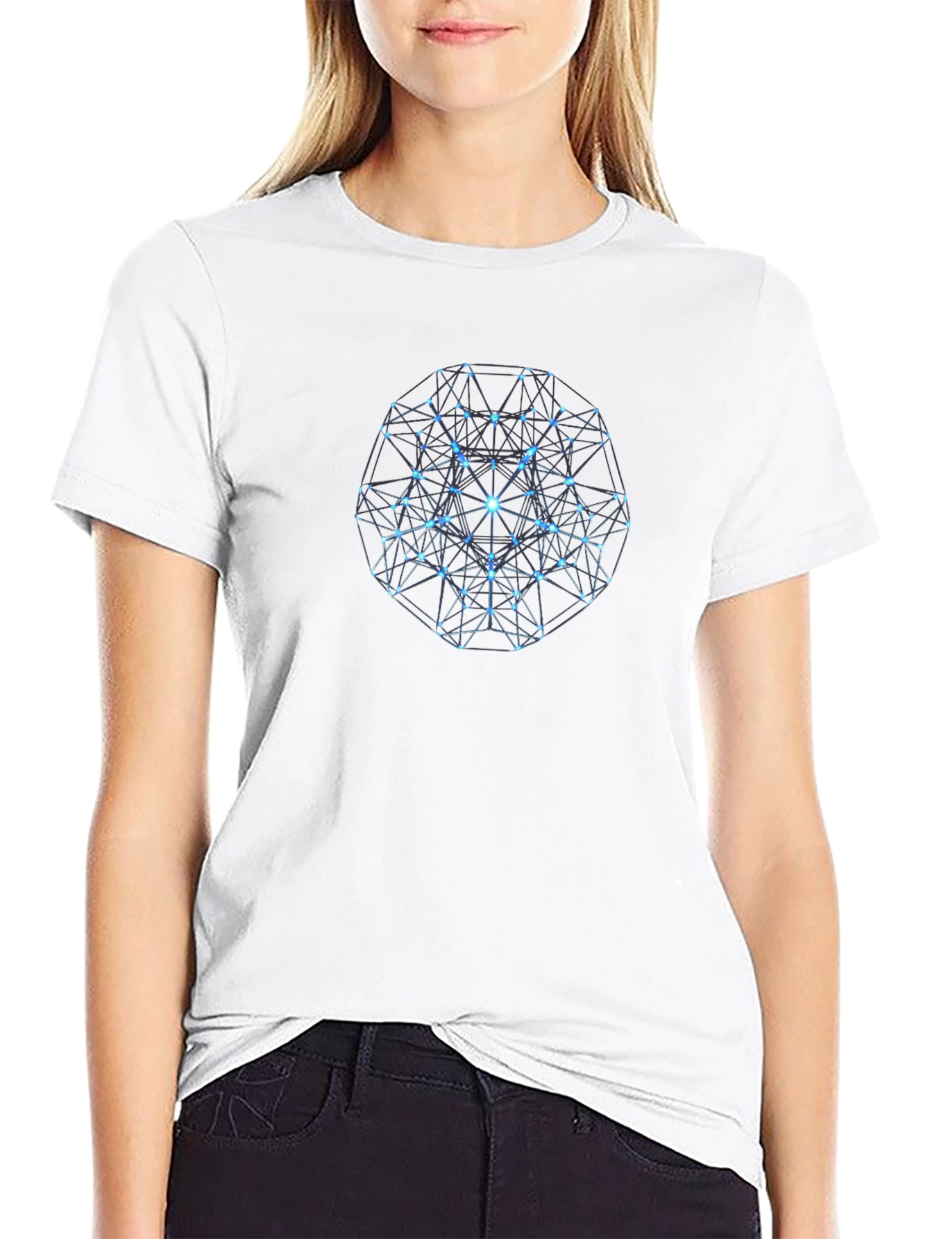 Geometric Blue Orb Graphic Print Black T-Shirt