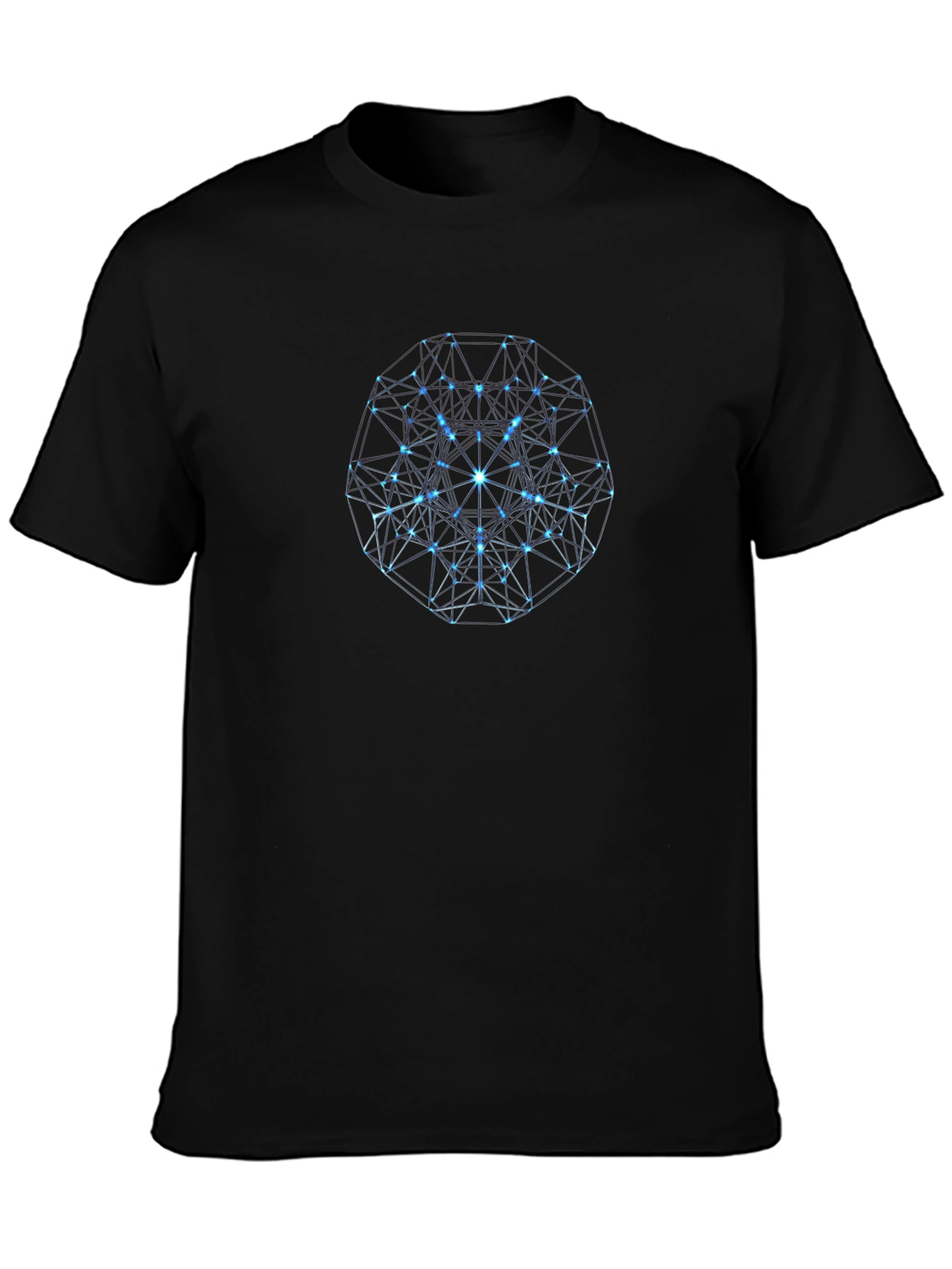Geometric Blue Orb Graphic Print Black T-Shirt