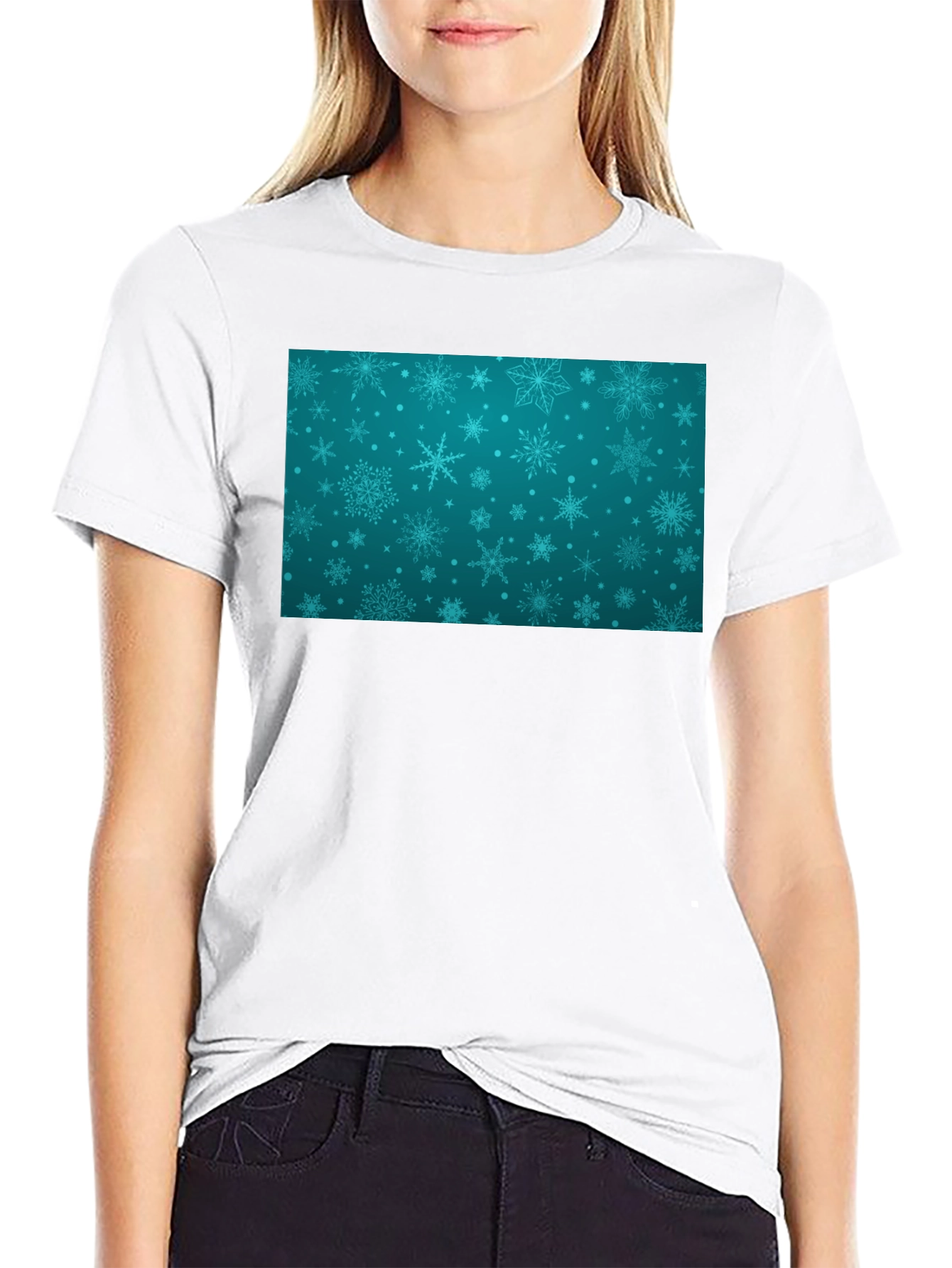 Snowflake Pattern Black T-Shirt