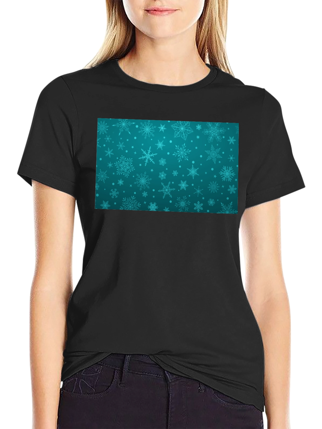 Snowflake Pattern Black T-Shirt
