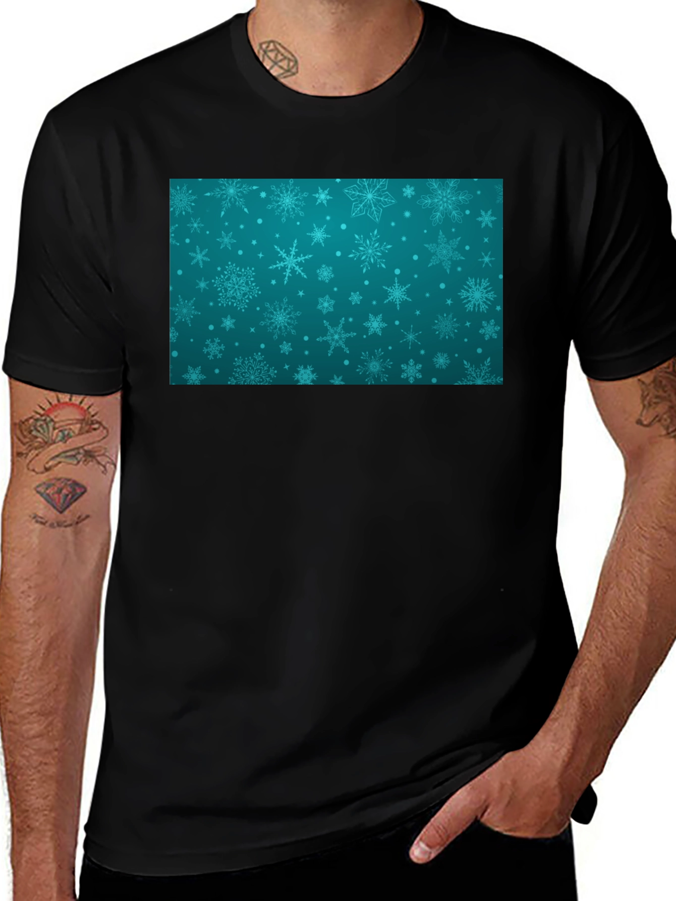 Snowflake Pattern Black T-Shirt