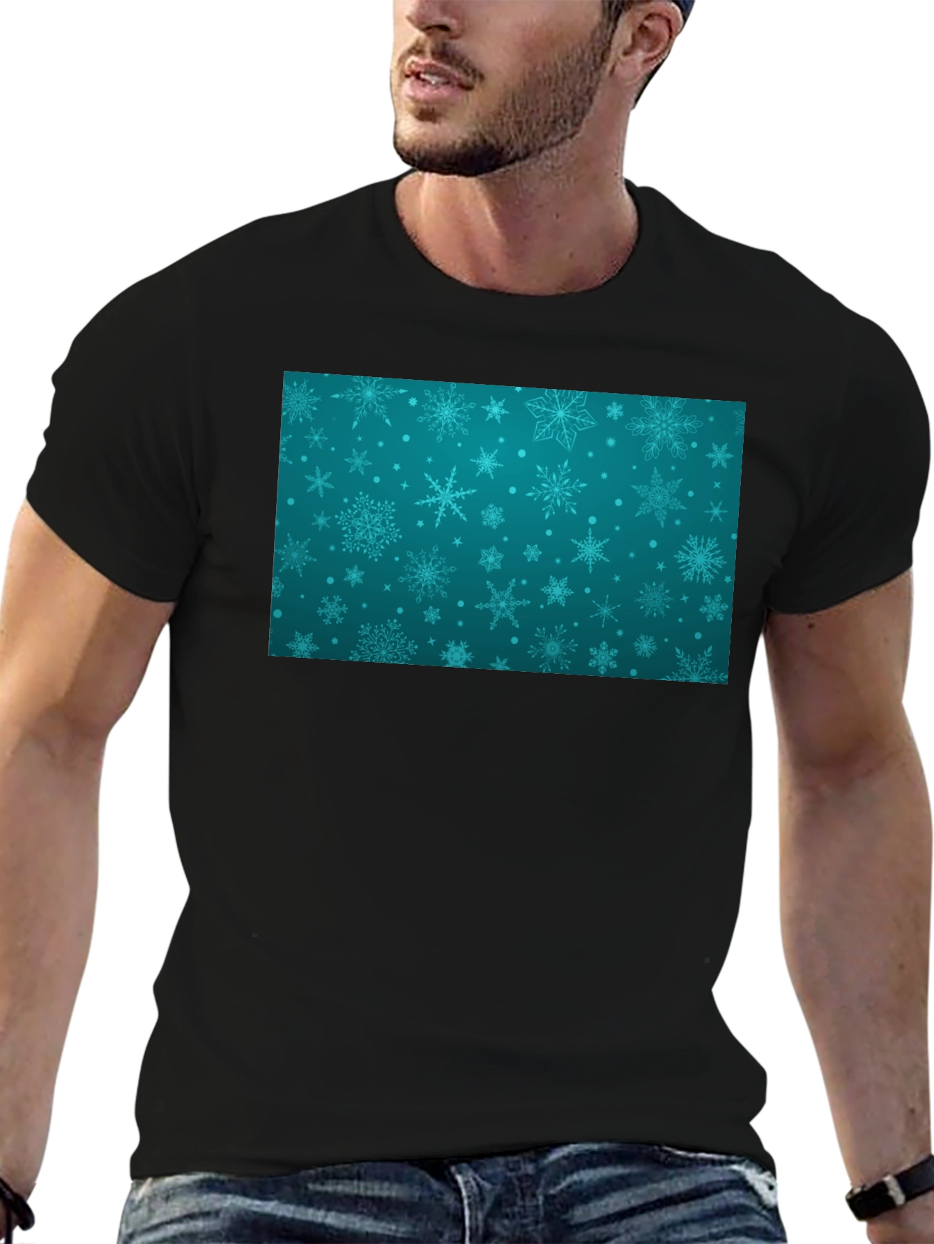 Snowflake Pattern Black T-Shirt
