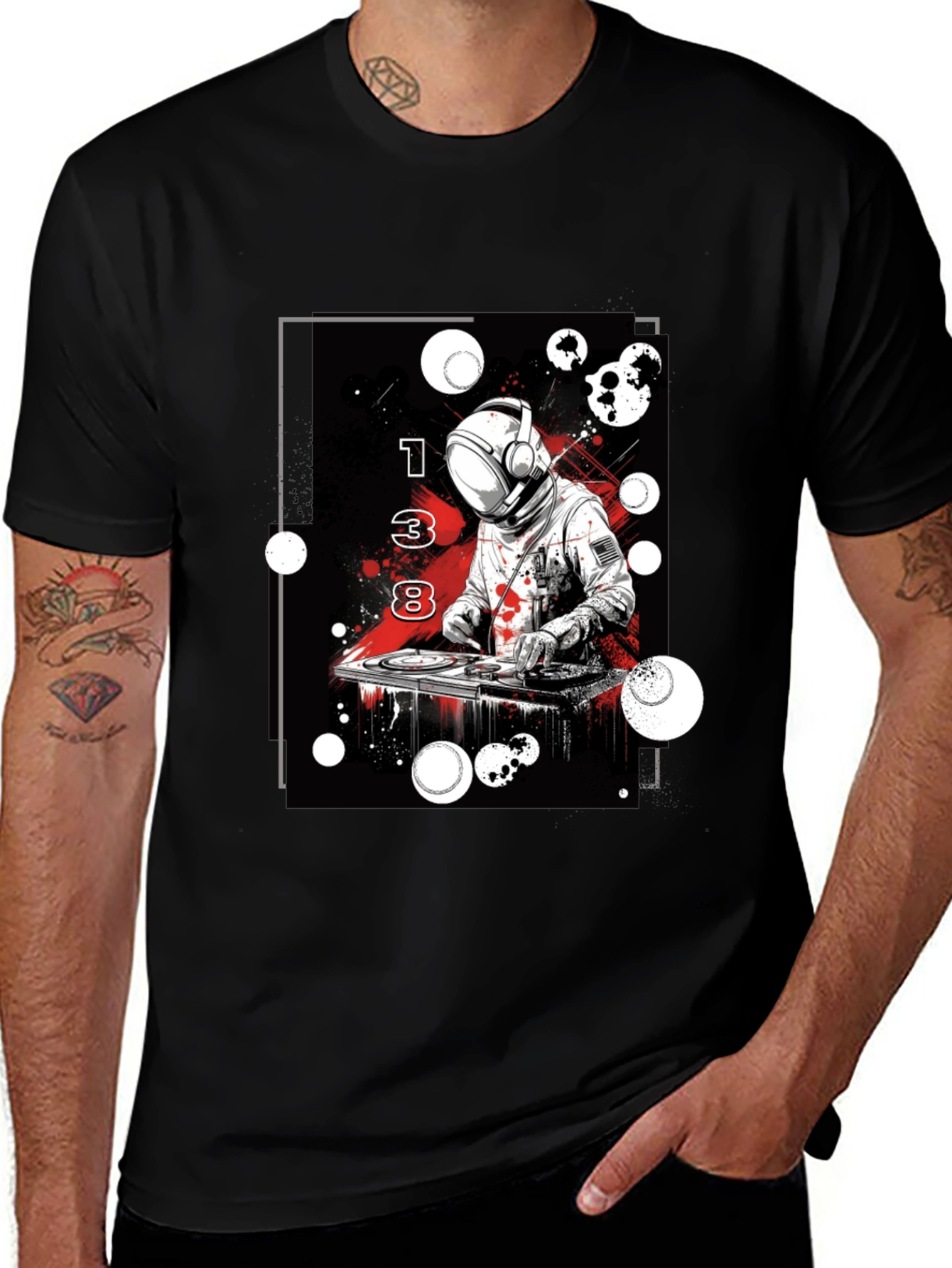 Astronaut DJ Graphic Tee - Black Cotton Blend
