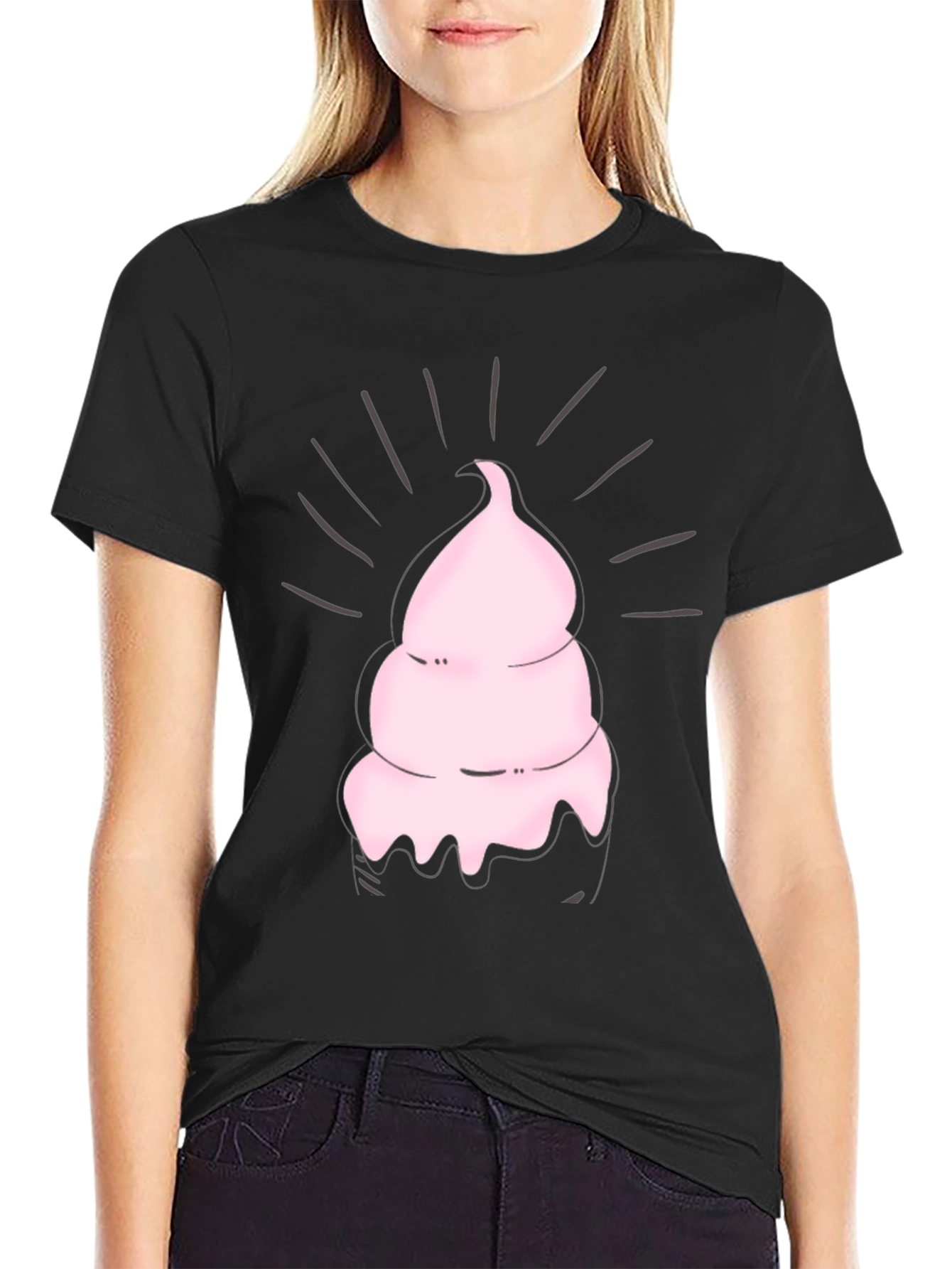 Pink Ice Cream Graphic Black Tee